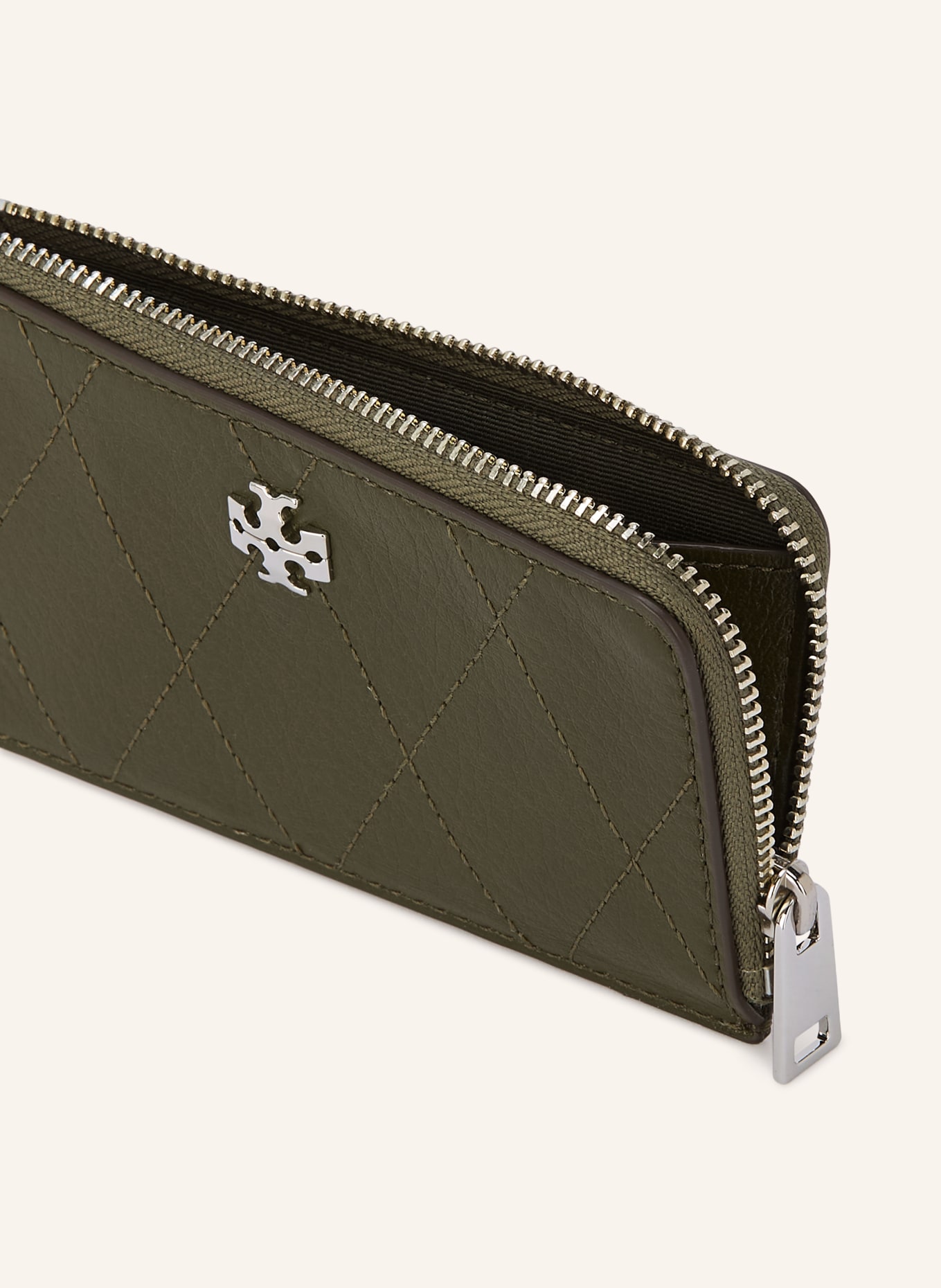 TORY BURCH Kartenetui CHARLIE: OLIV / SILBER
