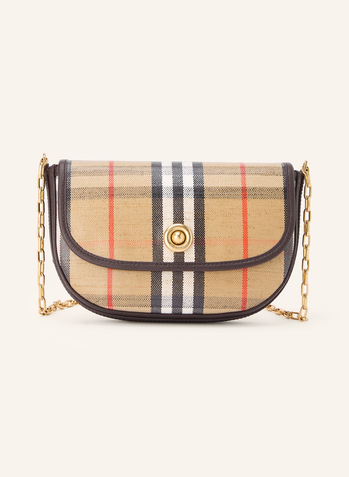 BURBERRY Kabelka přes rameno HIGHLANDS SMALL: BÉŽOVÁ / TMAVĚ HNĚDÁ / BÍLÁ