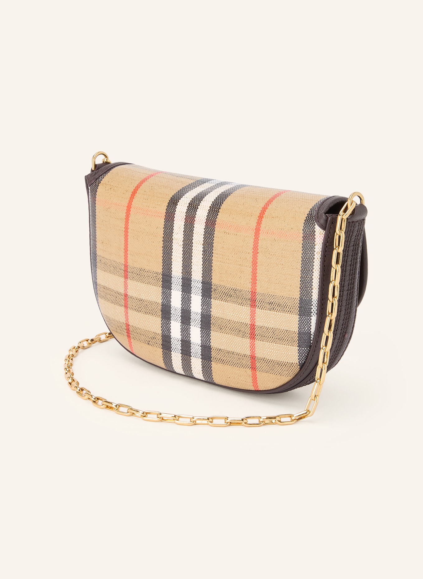 BURBERRY Kabelka přes rameno HIGHLANDS SMALL: BÉŽOVÁ / TMAVĚ HNĚDÁ / BÍLÁ