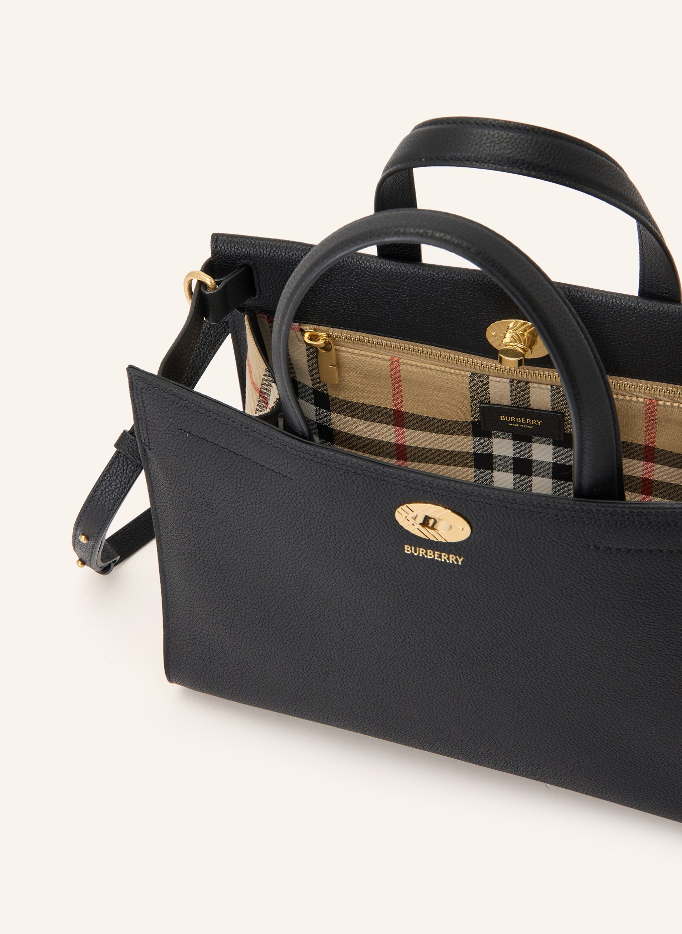 BURBERRY Handtasche COTSWOLDS SMALL: SCHWARZ / GOLD / HELLBRAUN