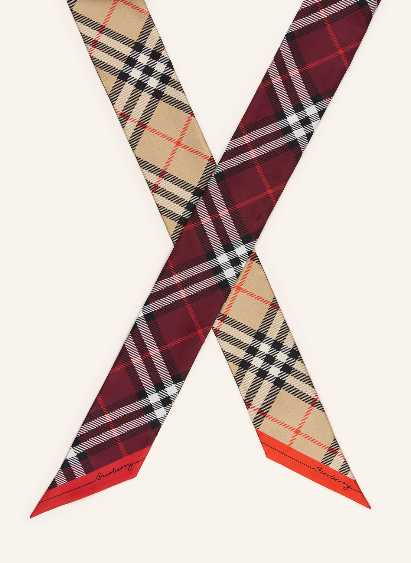 BURBERRY Seidenschal: BEIGE / ROT / SCHWARZ
