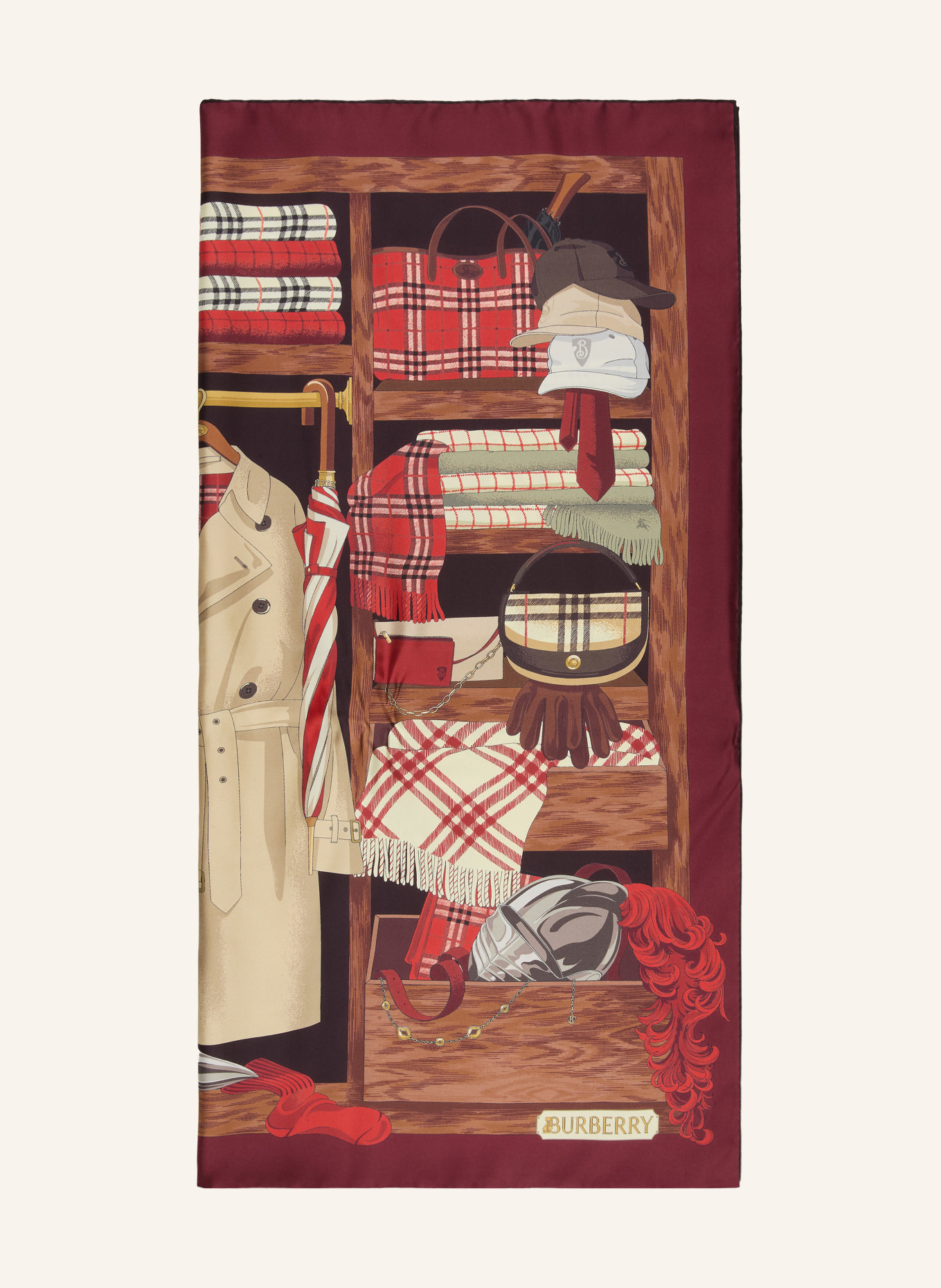 BURBERRY Seidentuch: ROT / HELLBRAUN / BRAUN