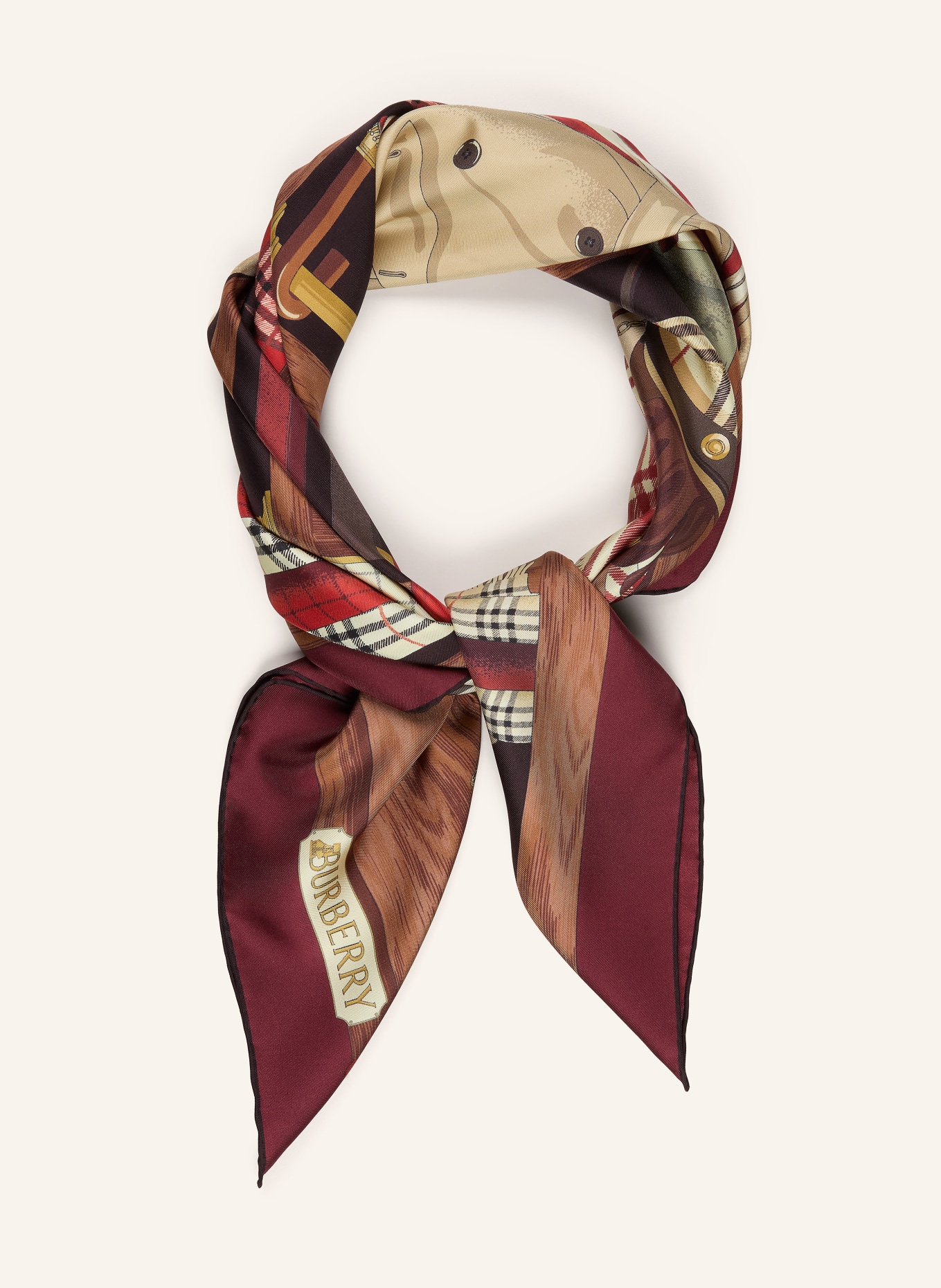 BURBERRY Seidentuch: ROT / HELLBRAUN / BRAUN