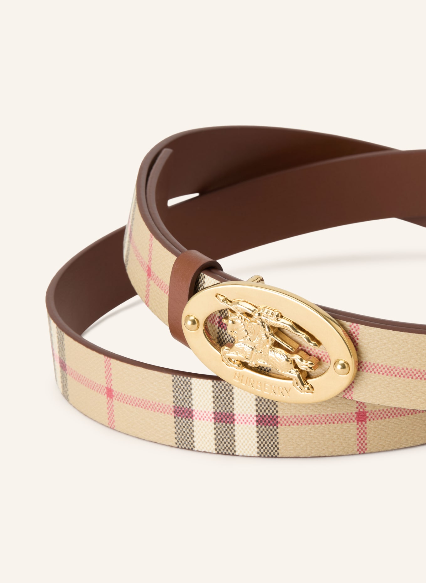 BURBERRY Leather belt: BEIGE / GOLD / DARK RED