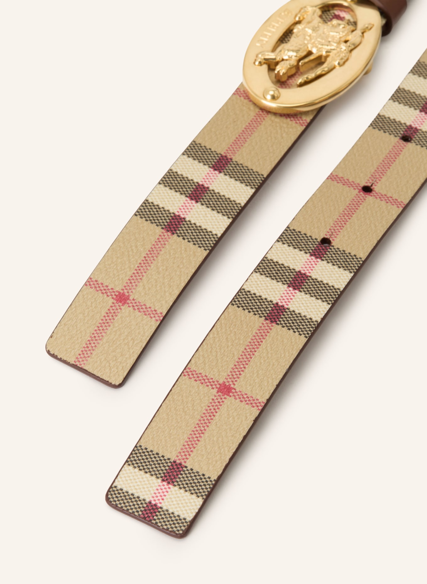 BURBERRY Leather belt: BEIGE / GOLD / DARK RED