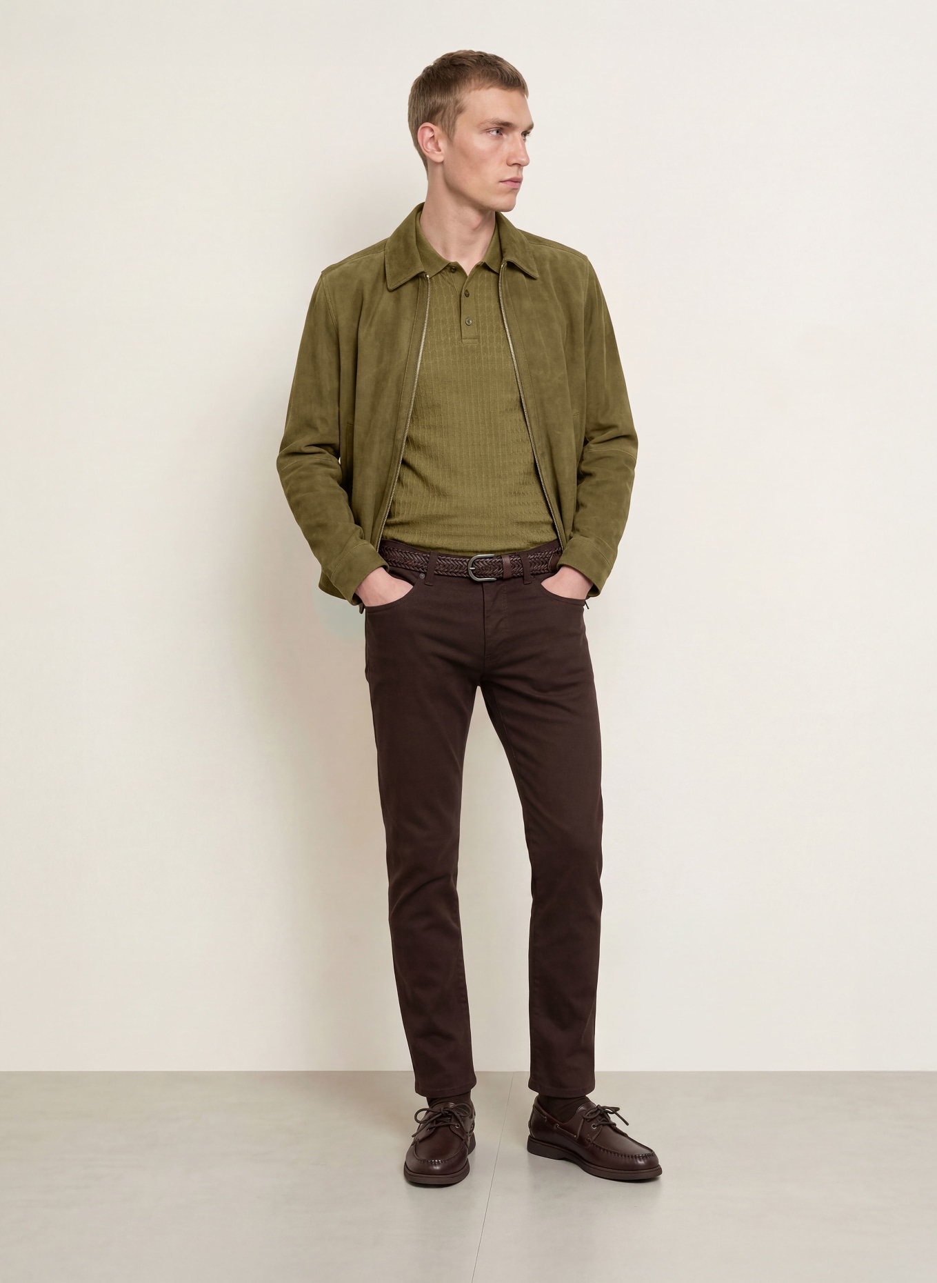 BOSS MALBANO Leather Jacket: OLIVE