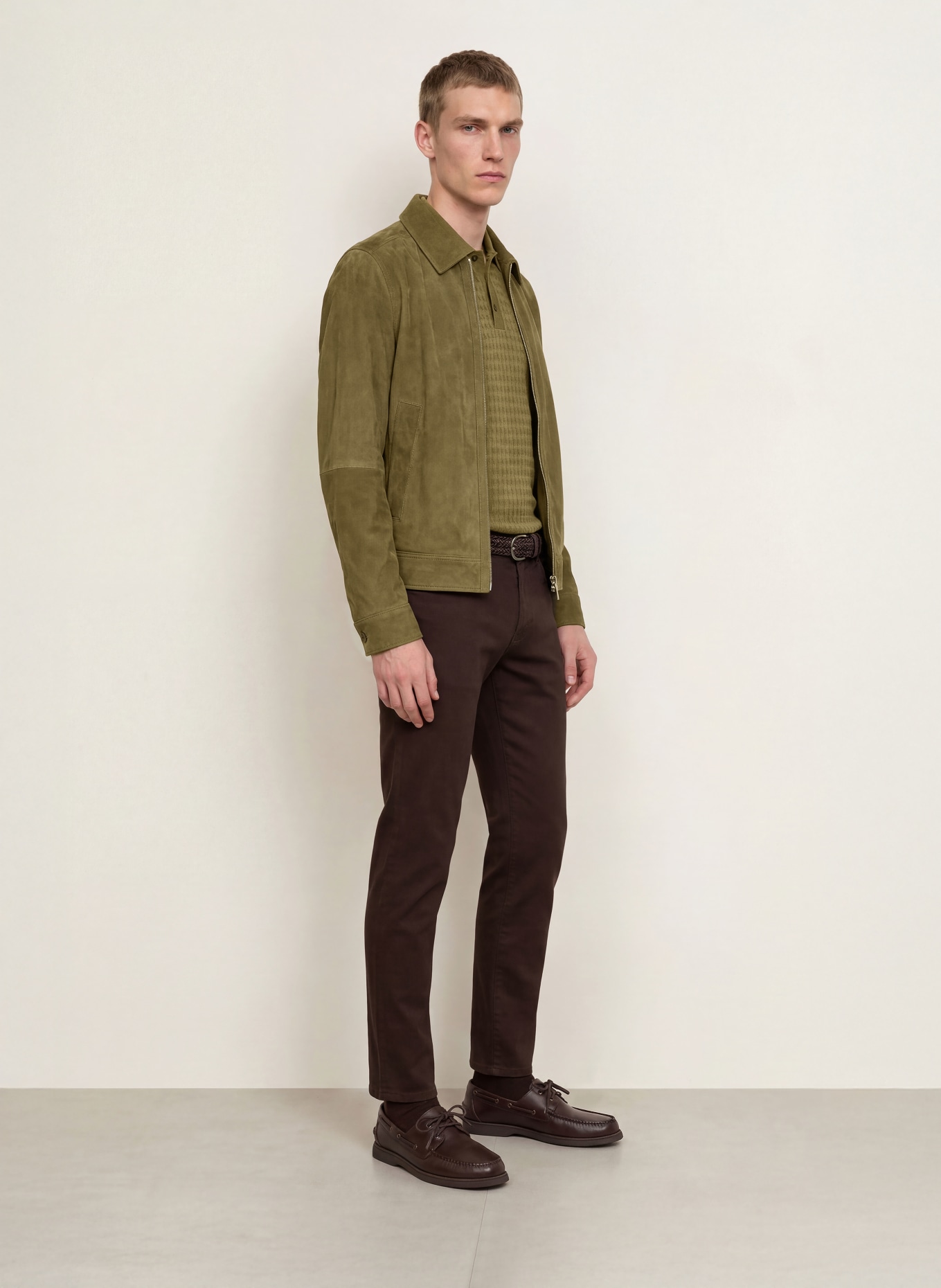 BOSS MALBANO Leather Jacket: OLIVE