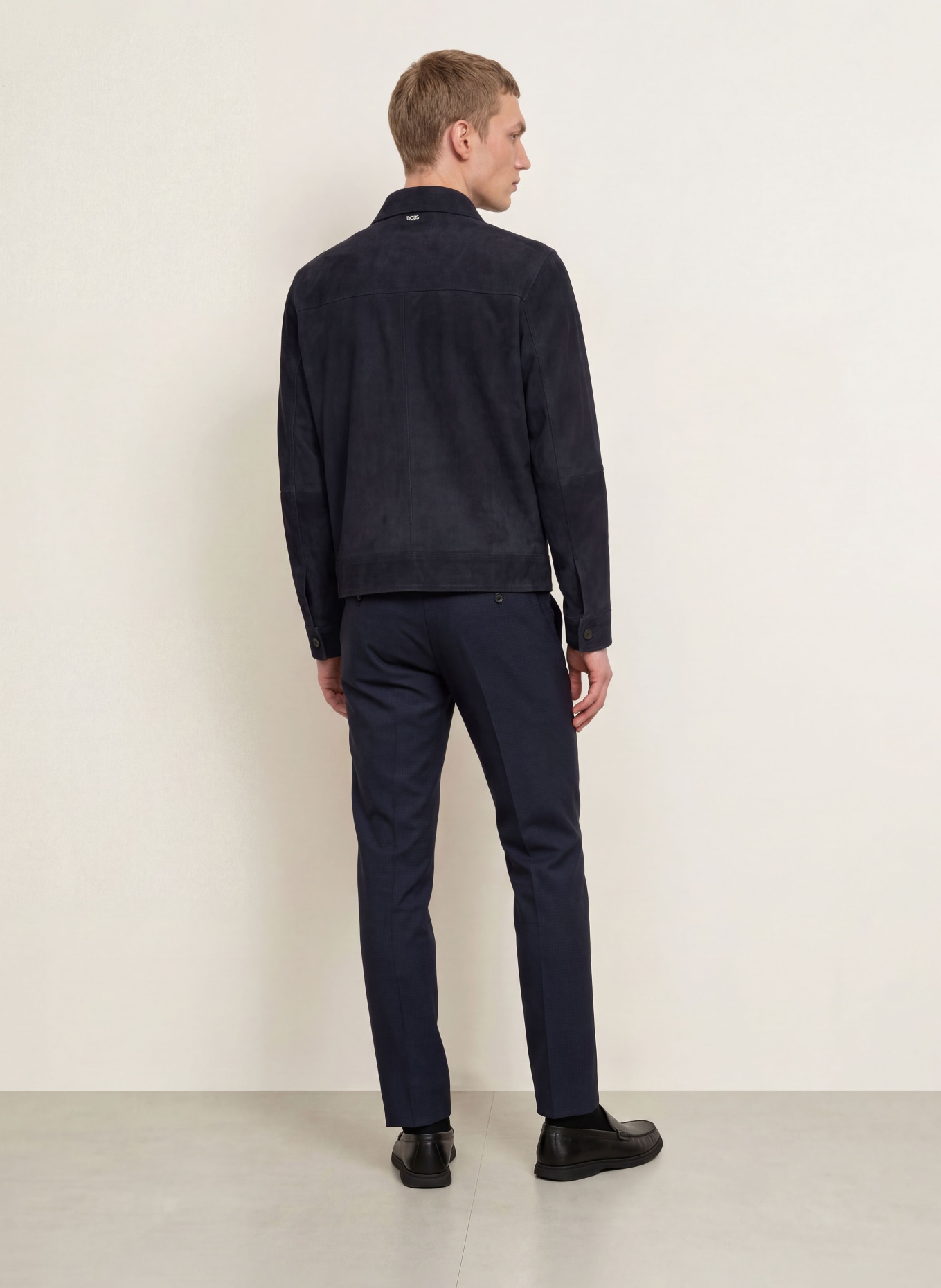 BOSS MALBANO Leather Jacket: DARK BLUE