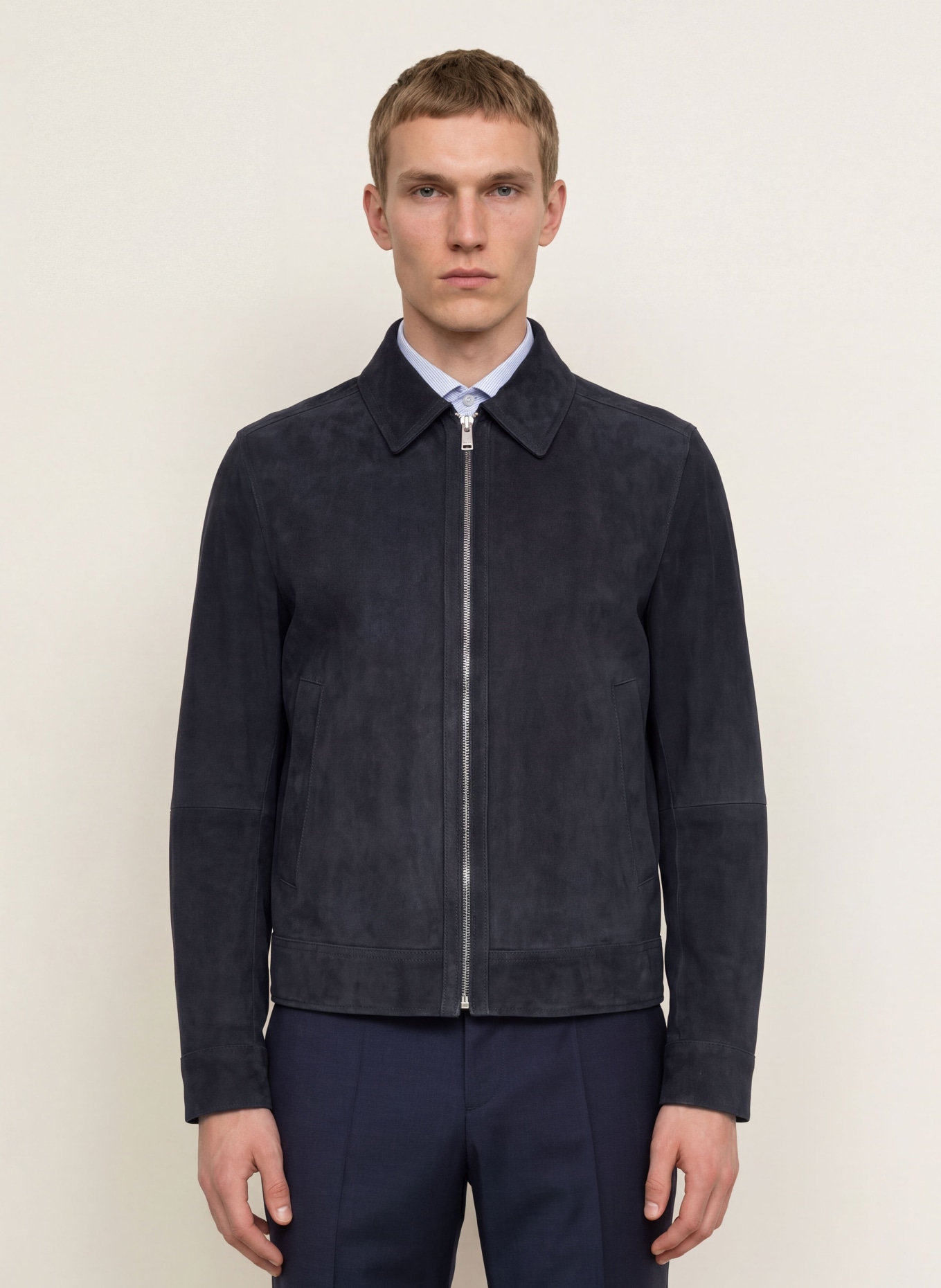 BOSS MALBANO Leather Jacket: DARK BLUE