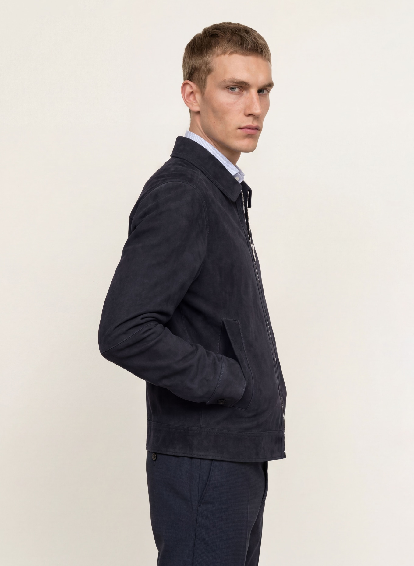 BOSS MALBANO Leather Jacket: DARK BLUE