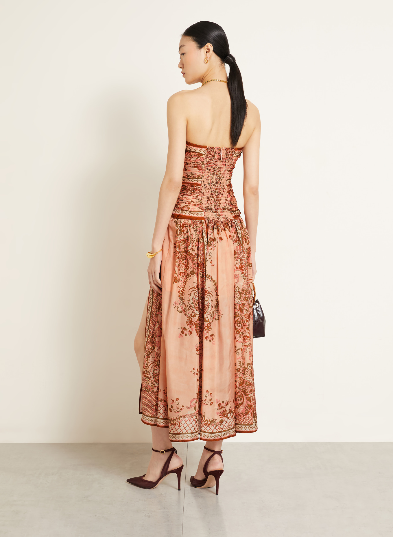 ZIMMERMANN ASTER silk dress with cutouts: ROSE / DARK ORANGE / KHAKI
