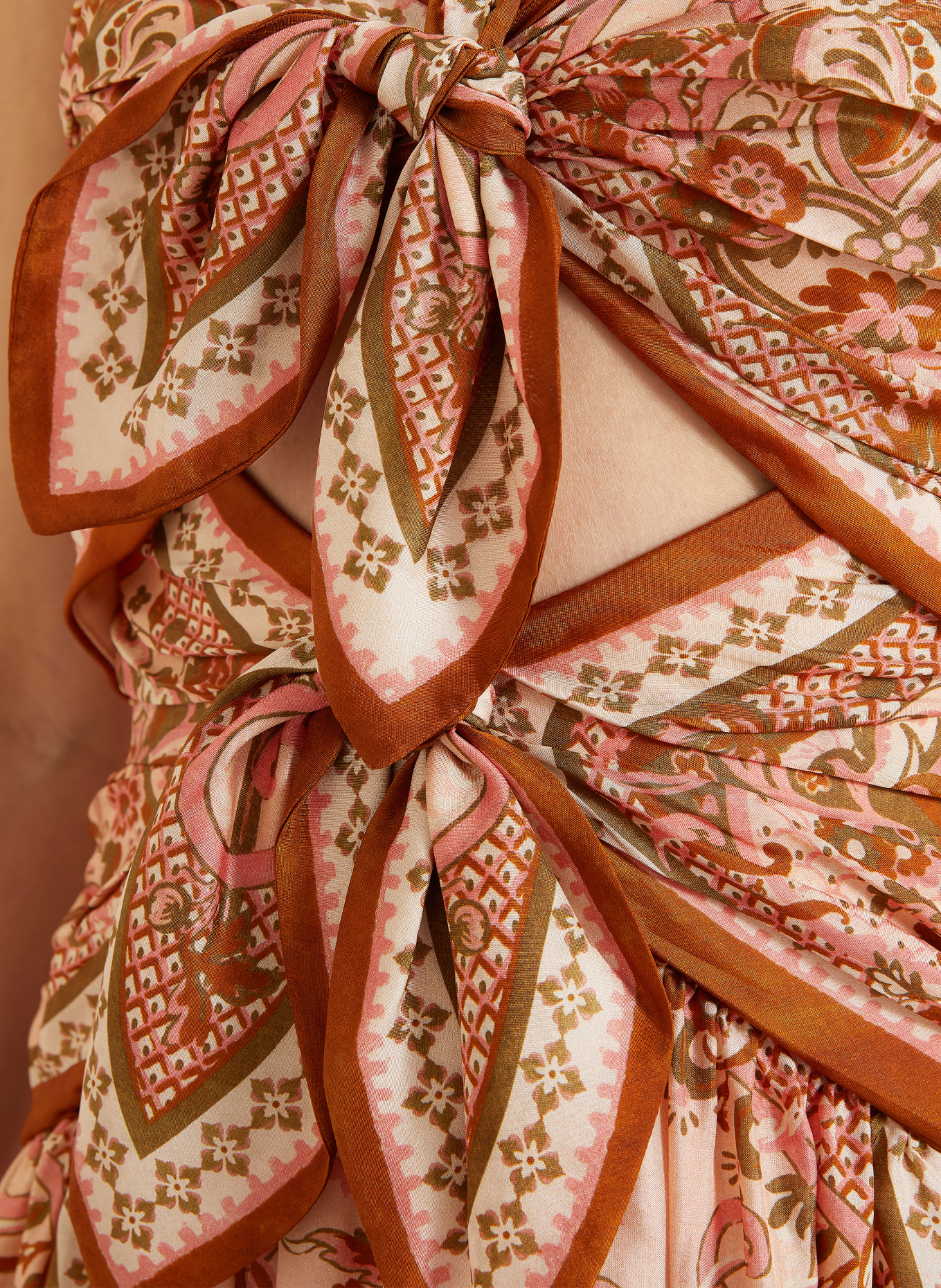 ZIMMERMANN ASTER silk dress with cutouts: ROSE / DARK ORANGE / KHAKI