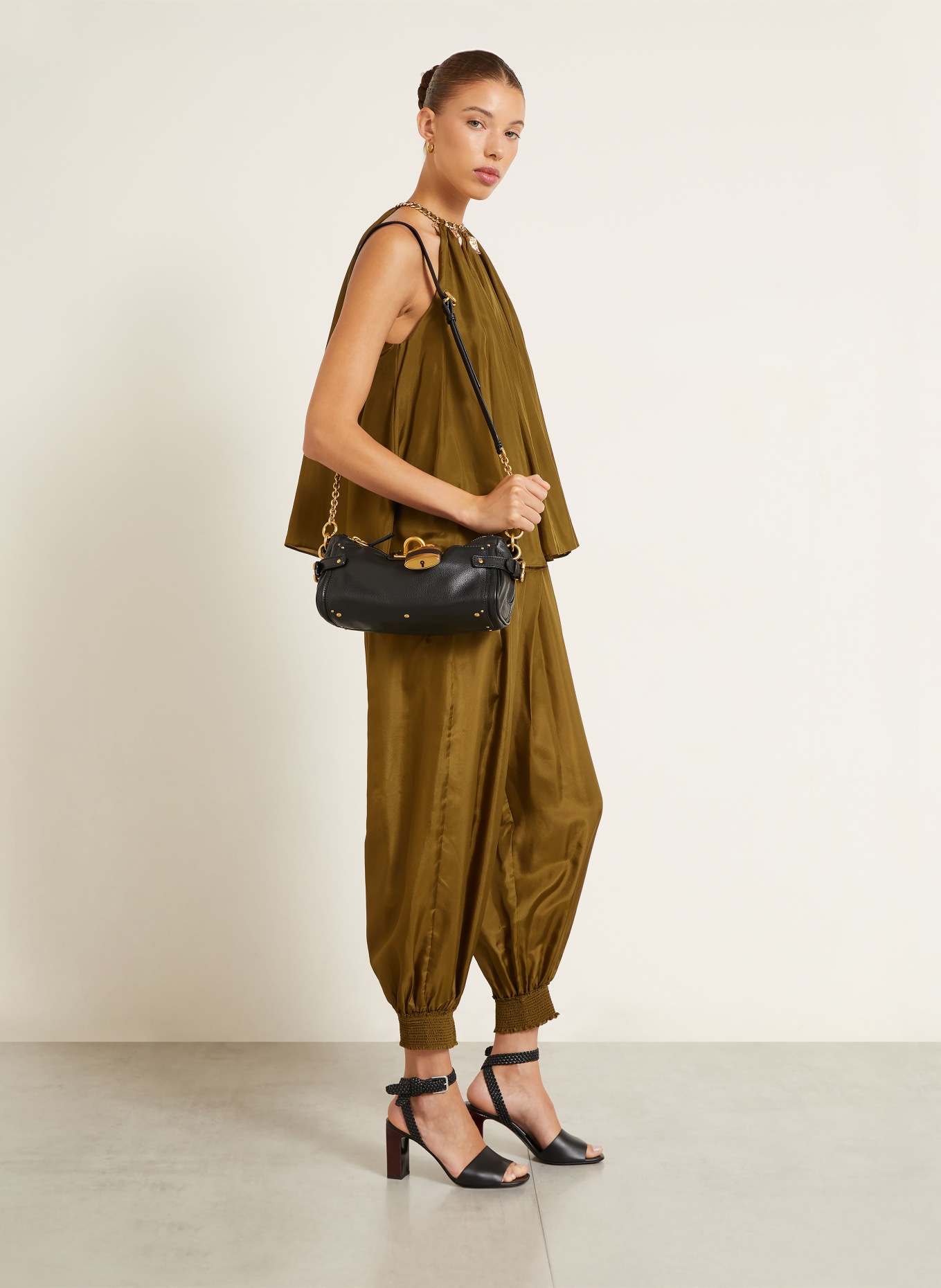 ZIMMERMANN MAHON silk satin pants with ruffles: OLIVE