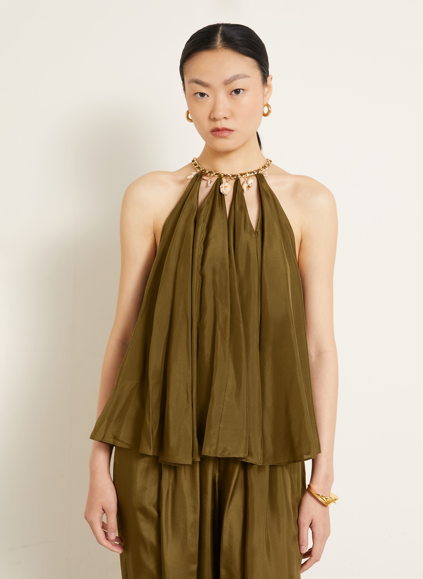 ZIMMERMANN MAHON Silk Blouse Top: OLIVE