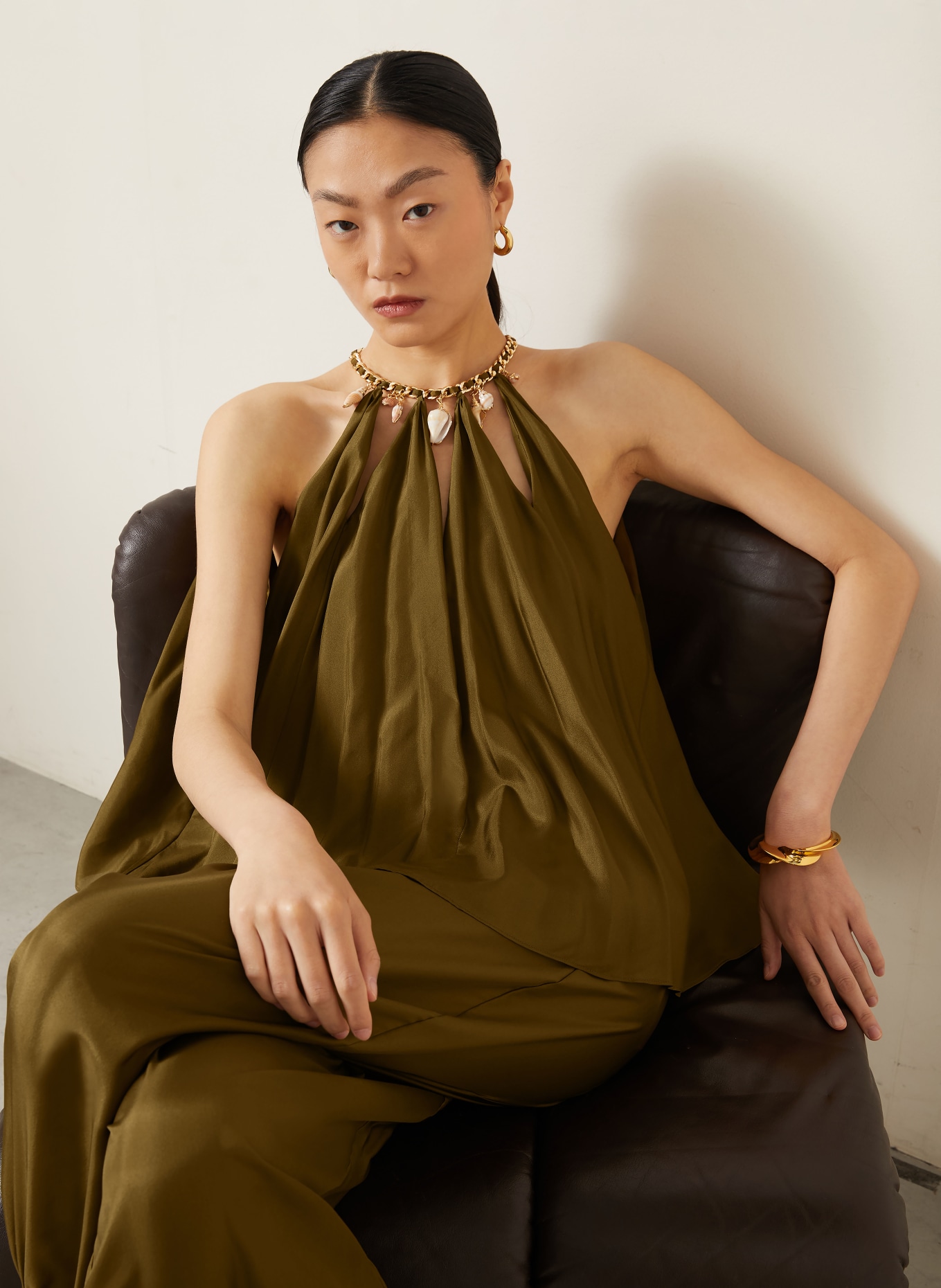 ZIMMERMANN MAHON Silk Blouse Top: OLIVE