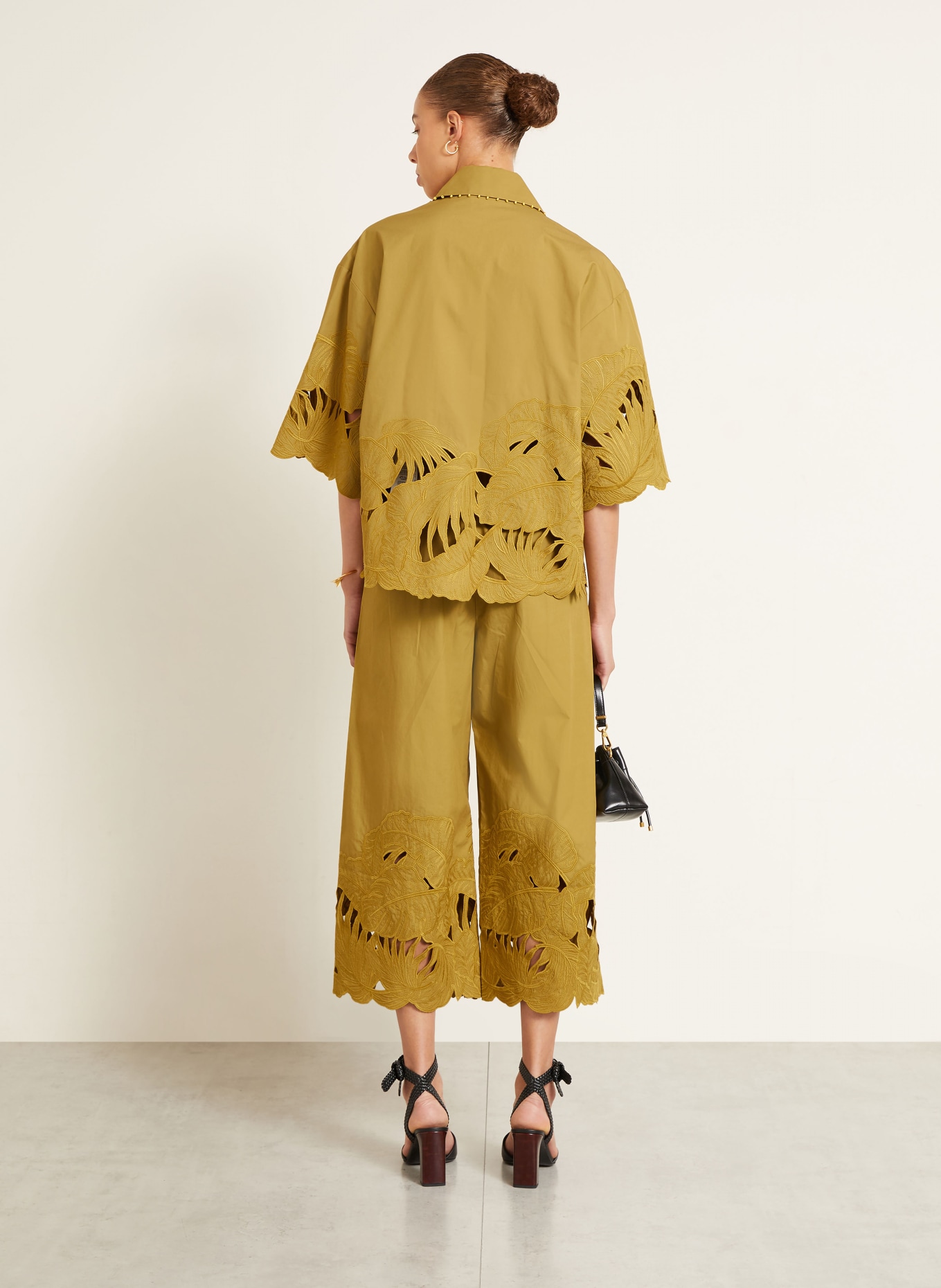 ZIMMERMANN MAHON shirt blouse with eyelet lace and decorative pearls: OLIVE