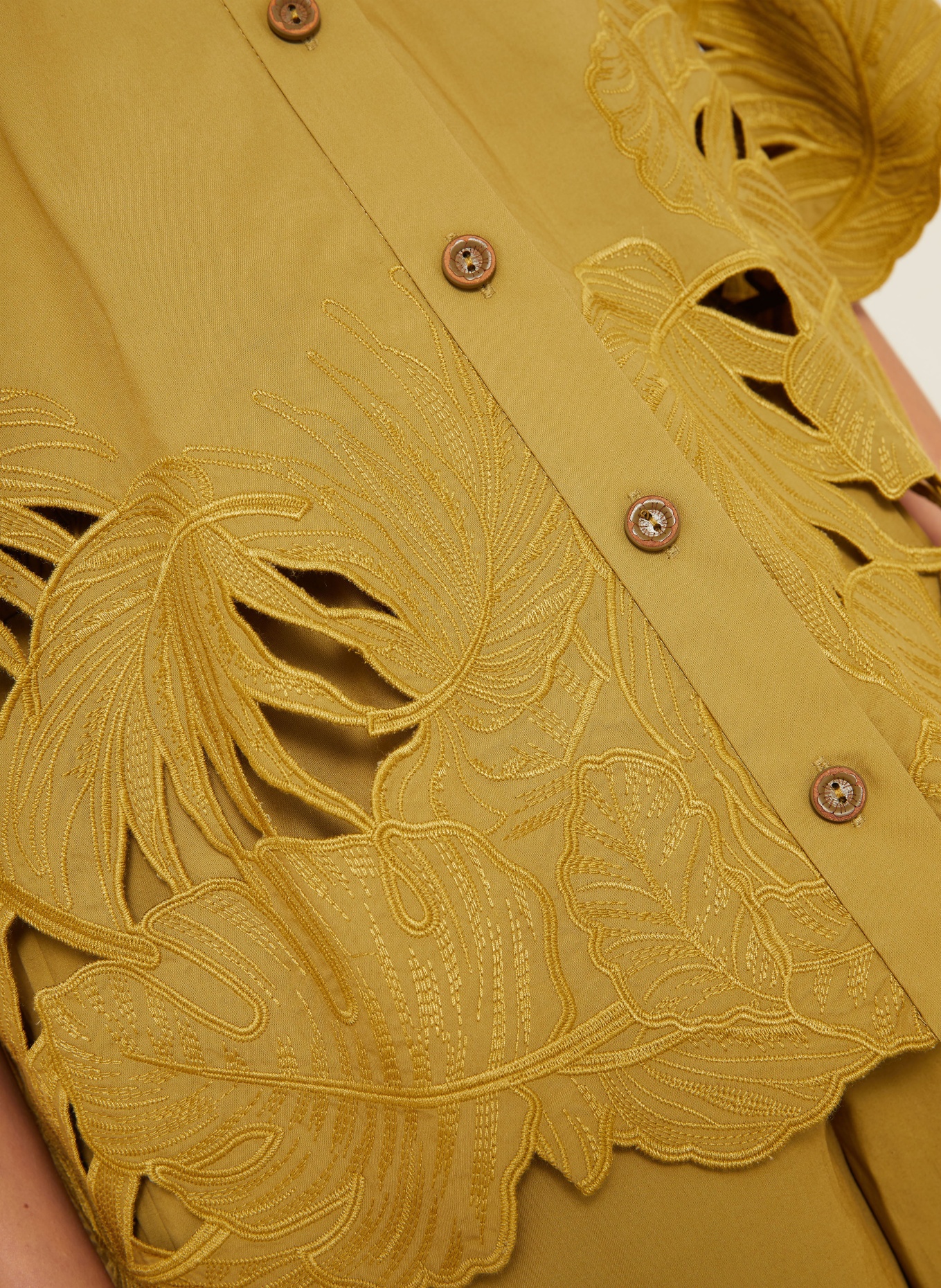 ZIMMERMANN MAHON shirt blouse with eyelet lace and decorative pearls: OLIVE