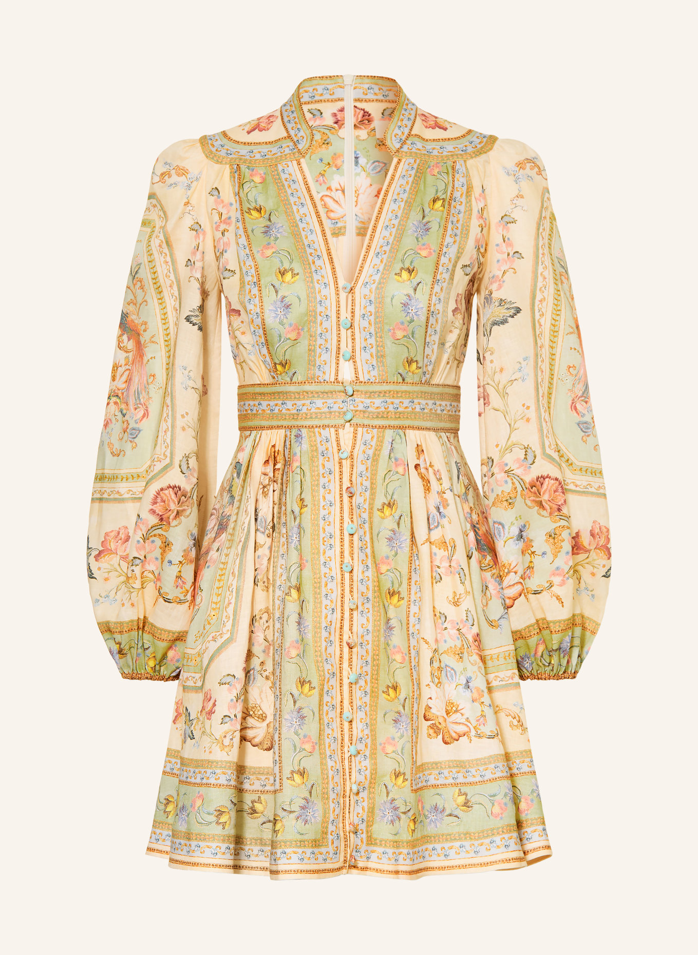 ZIMMERMANN Kleid ROSELIGHT: ECRU / HELLROSA / HELLGRÜN