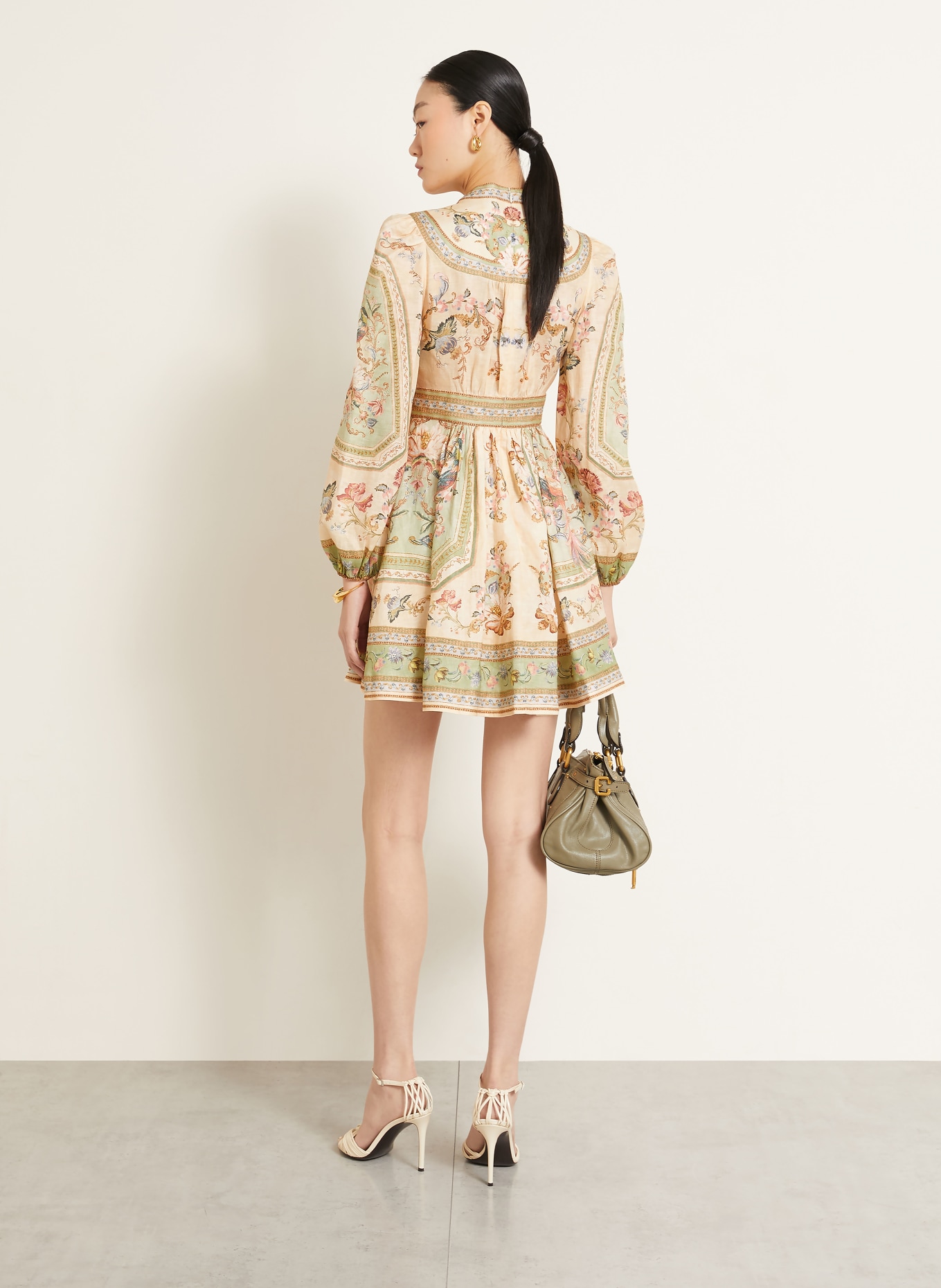 ZIMMERMANN Kleid ROSELIGHT: ECRU / HELLROSA / HELLGRÜN