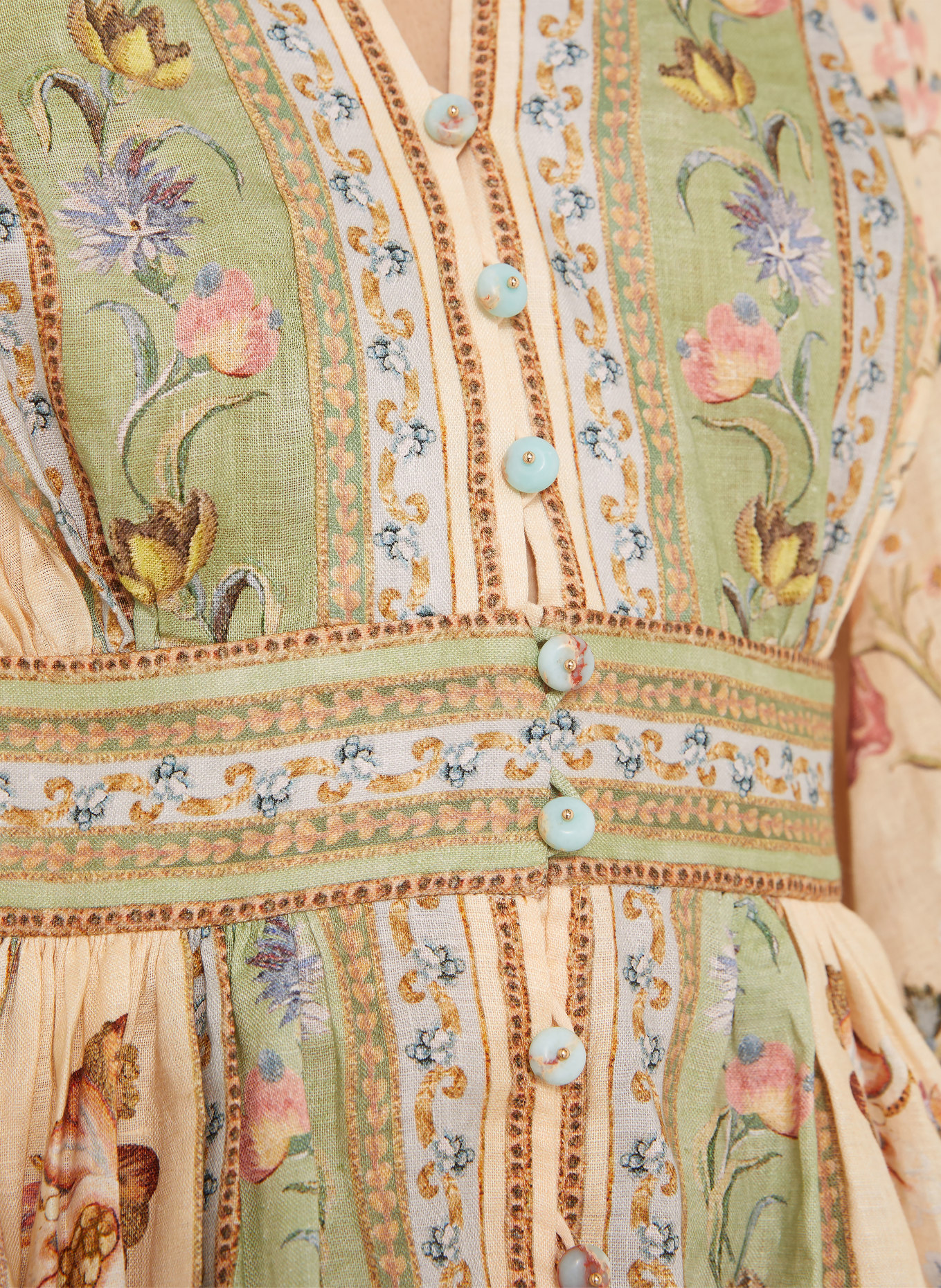 ZIMMERMANN Kleid ROSELIGHT: ECRU / HELLROSA / HELLGRÜN