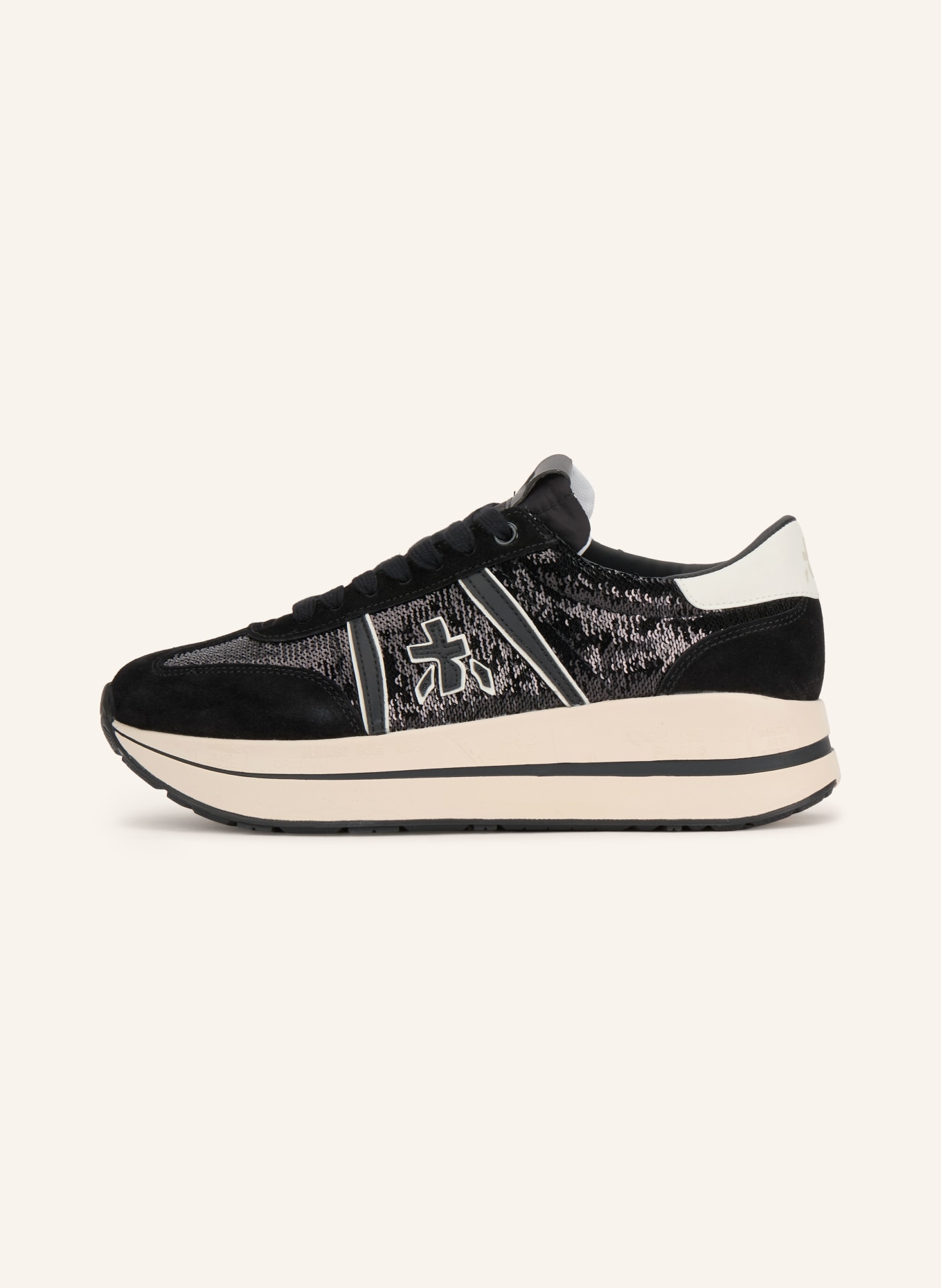 PREMIATA Sneaker BETHCOIN mit Pailletten: SCHWARZ / ECRU
