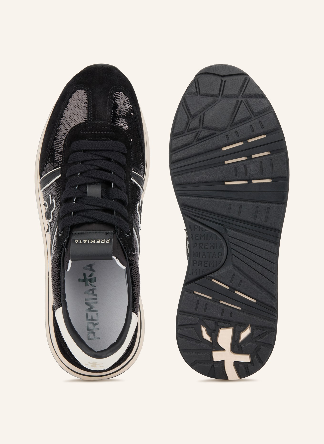 PREMIATA Sneaker BETHCOIN mit Pailletten: SCHWARZ / ECRU