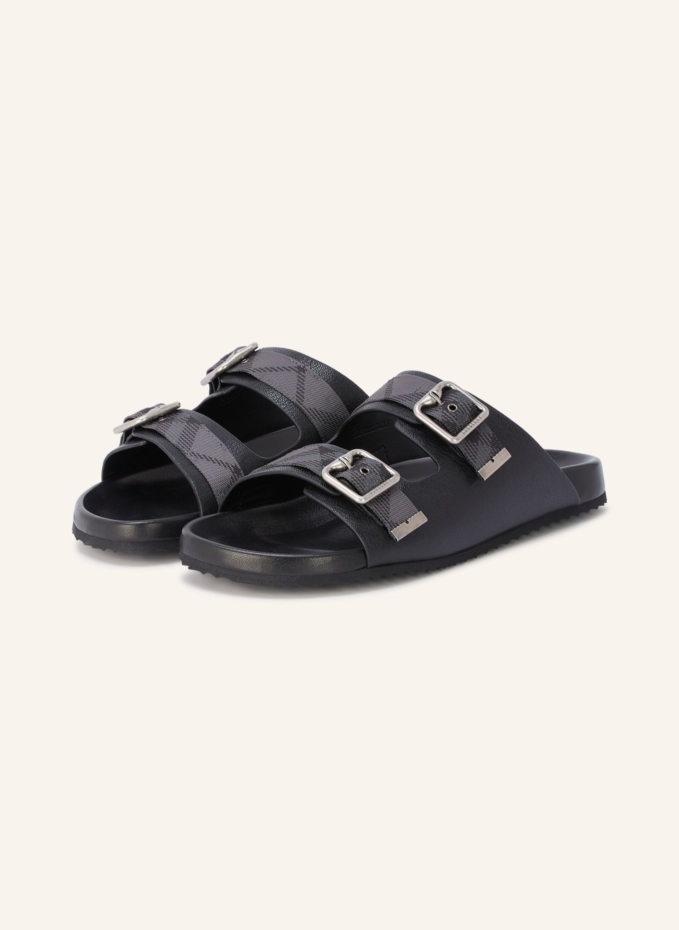 BURBERRY URCHIN Slides: BLACK / SILVER / DARK GRAY
