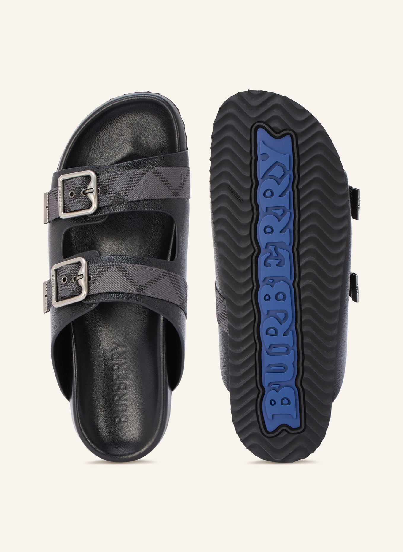 BURBERRY URCHIN Slides: BLACK / SILVER / DARK GRAY