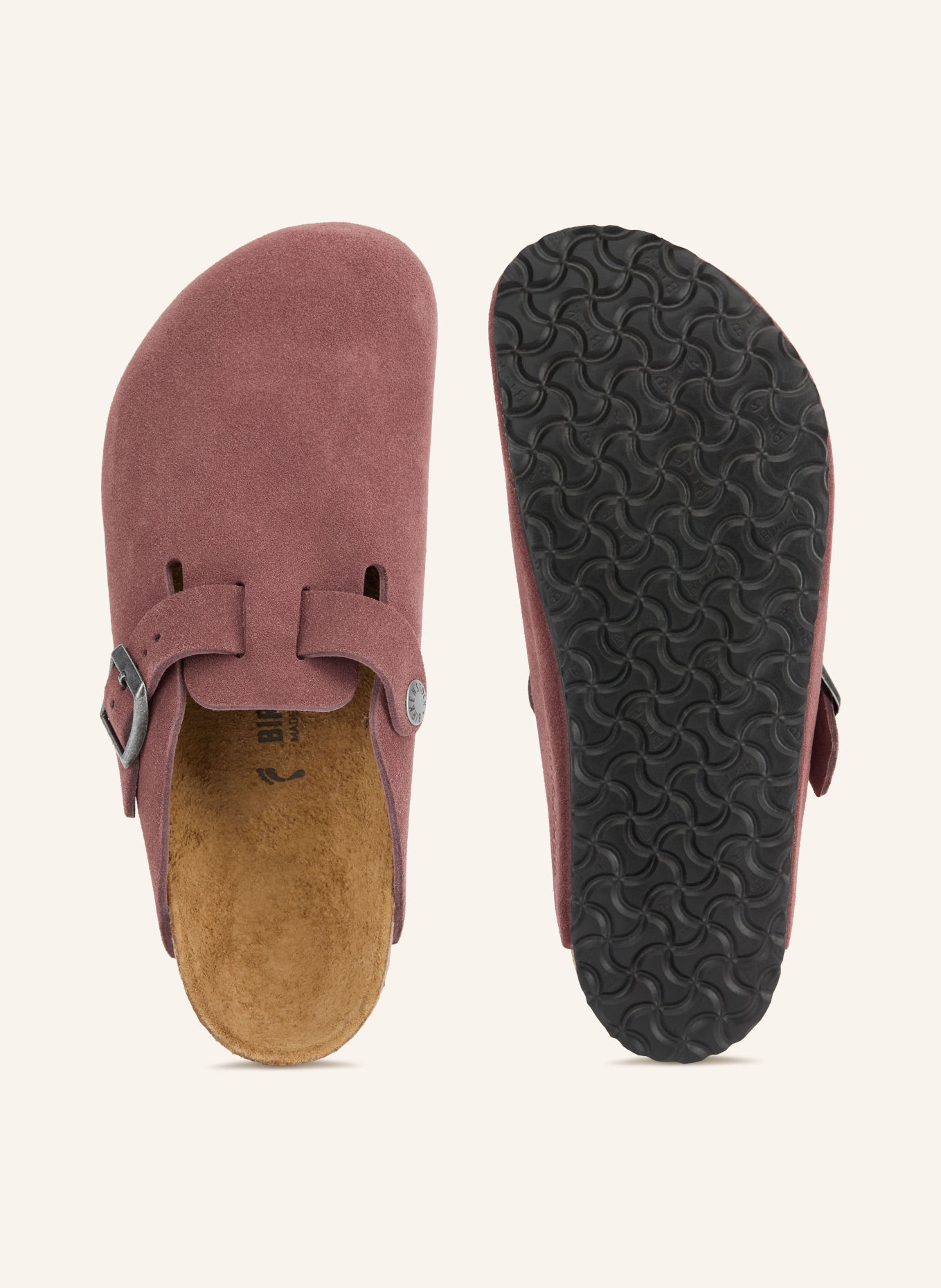 BIRKENSTOCK BOSTON KIDS LEVE PEPPER SUEDE LEATHER Slides: DARK BROWN