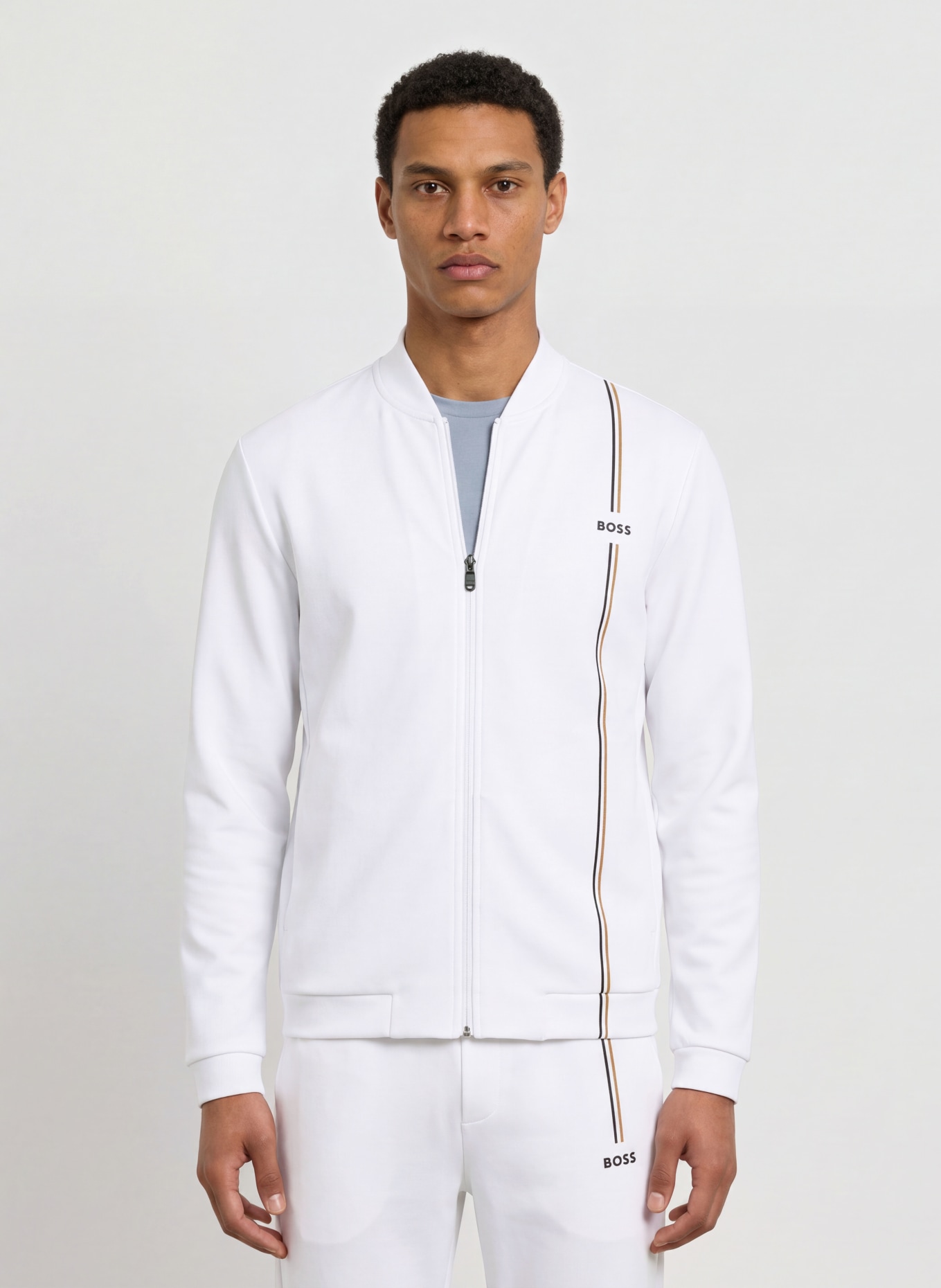 BOSS Tennisjacke ACTIVE: WEISS / BEIGE / SCHWARZ