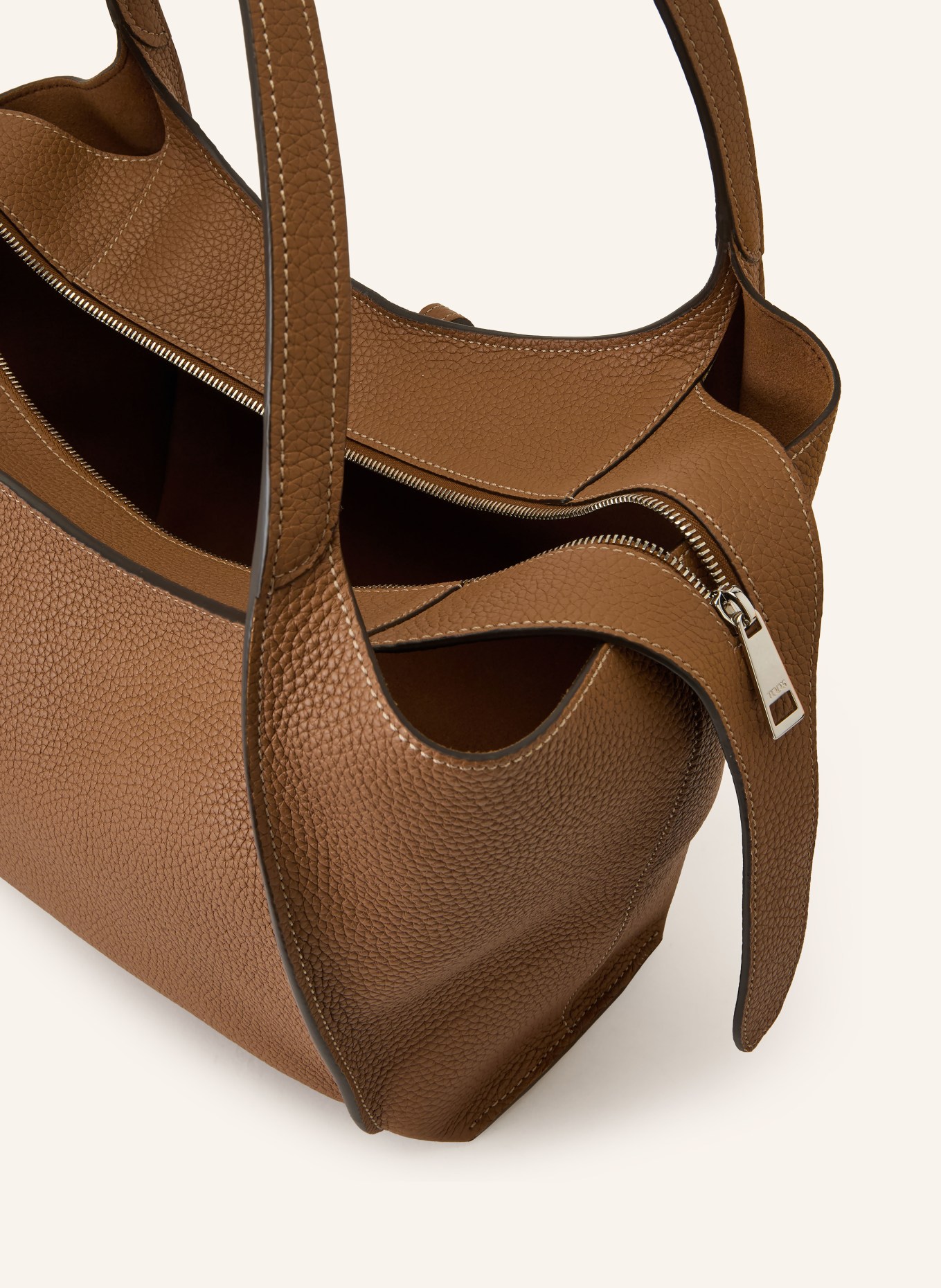 TOD'S Shopper T TIMELESS SMALL: BRUN / SILVER