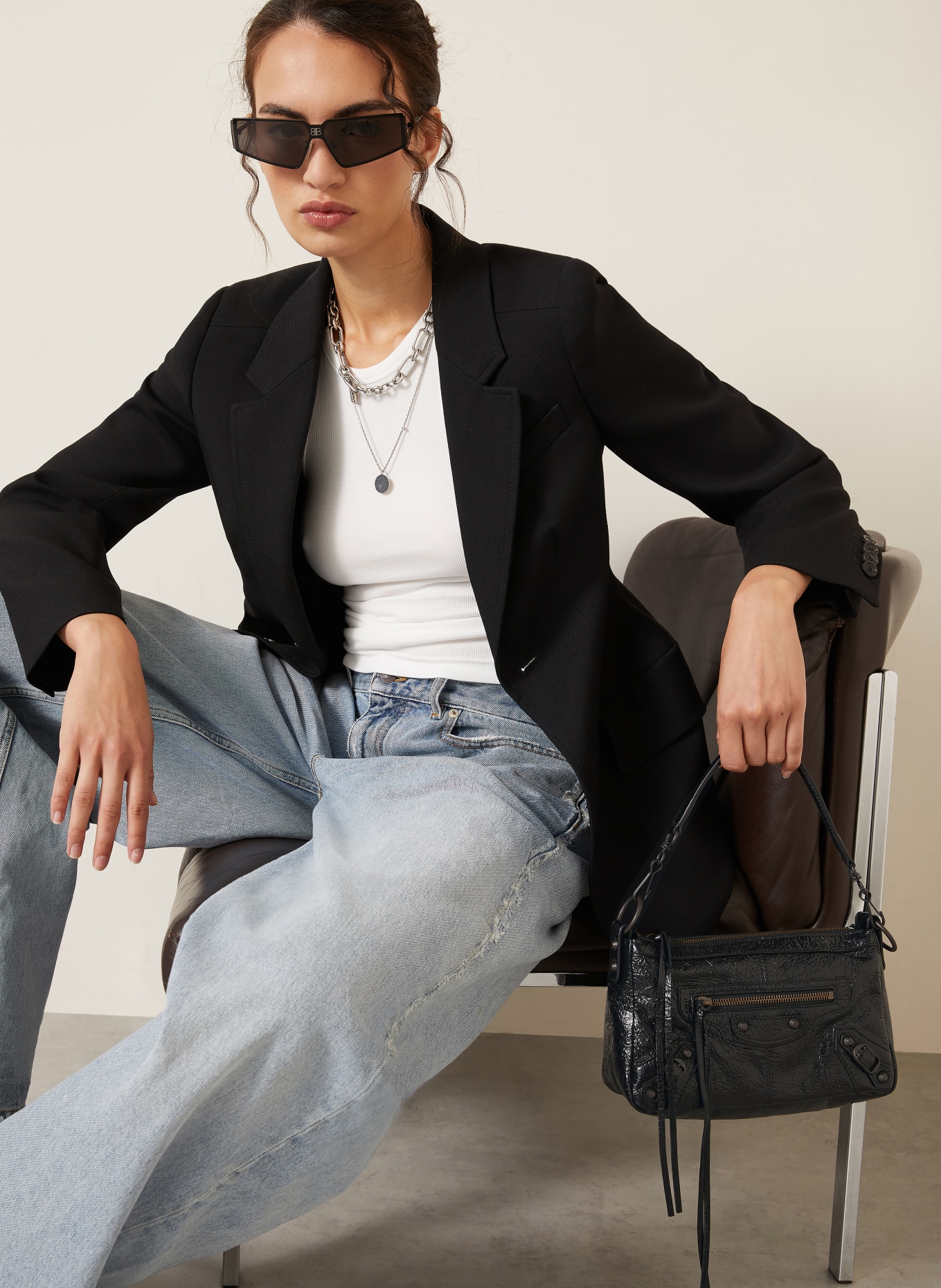 BALENCIAGA Handtasche LE CITY MOTO MINI mit Nieten: SCHWARZ