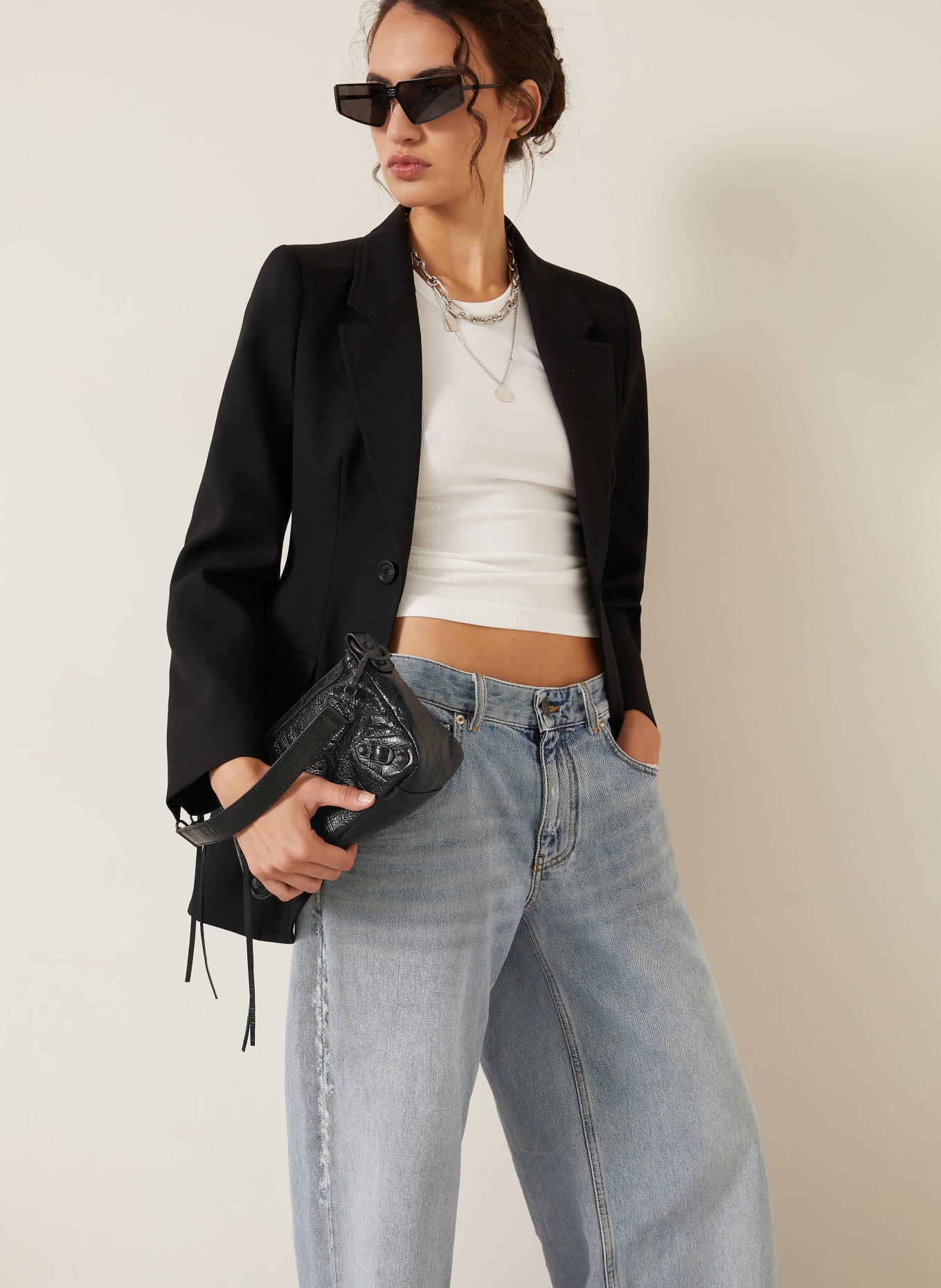 BALENCIAGA Handtasche LE CITY MOTO MINI mit Nieten: SCHWARZ