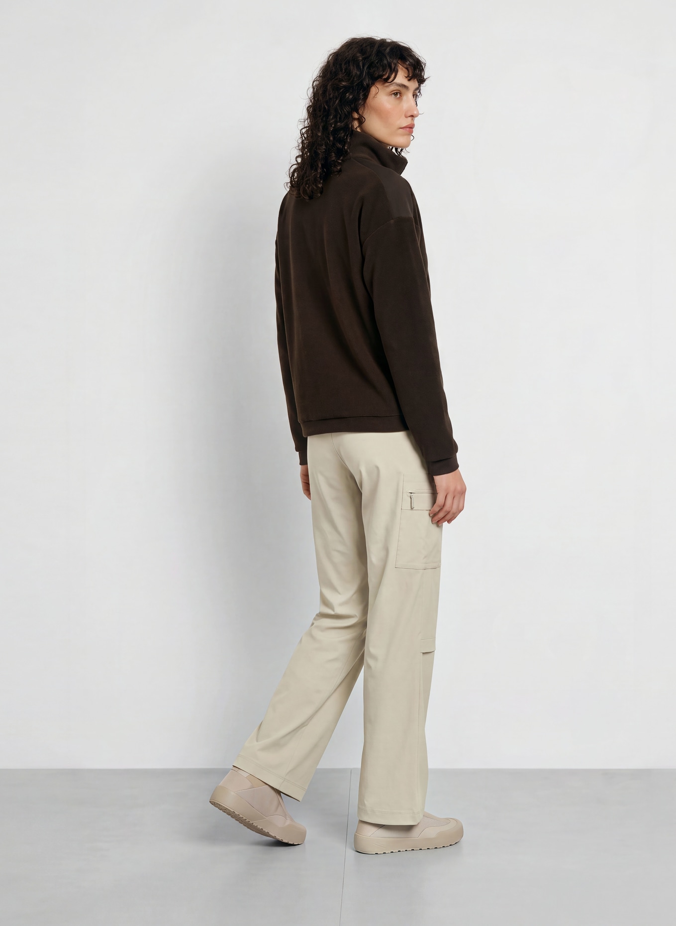 JEANNE BARET Sweter typu troyer z polaru ROCHEFORT: CIEMNOBRĄZOWY
