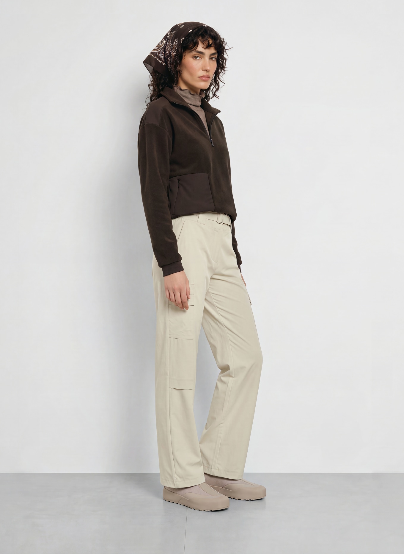 JEANNE BARET Sweter typu troyer z polaru ROCHEFORT: CIEMNOBRĄZOWY