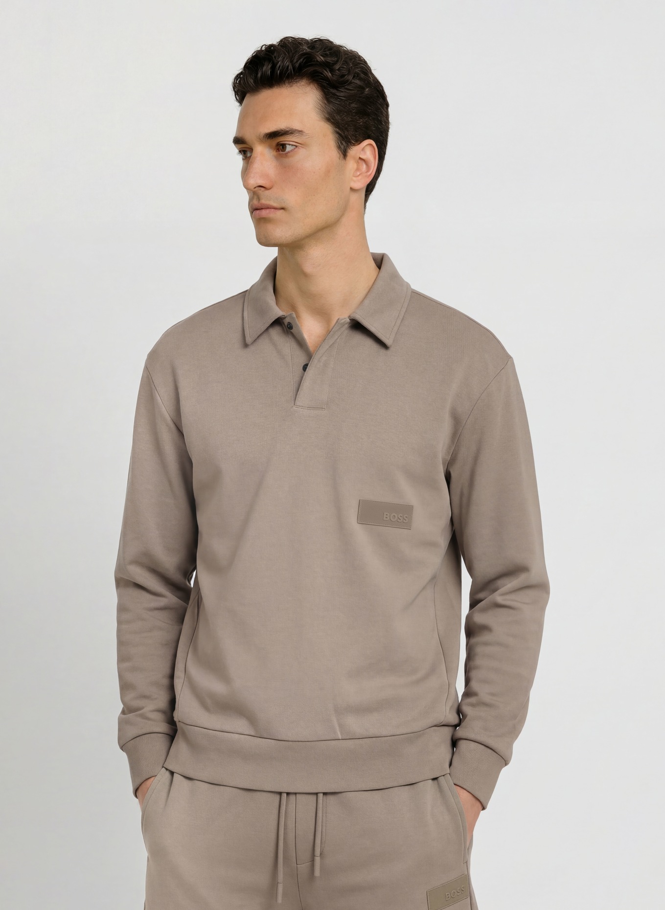 BOSS PLACKET Sweat Polo Shirt: GRAY
