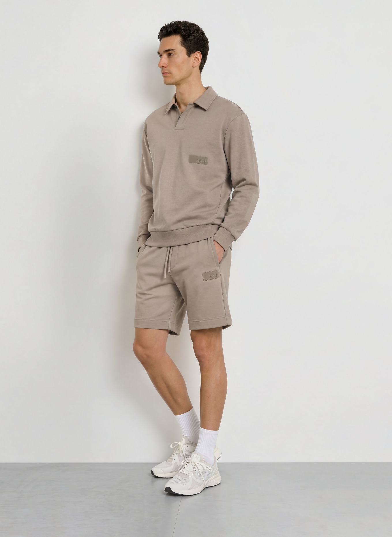 BOSS PLACKET Sweat Polo Shirt: GRAY