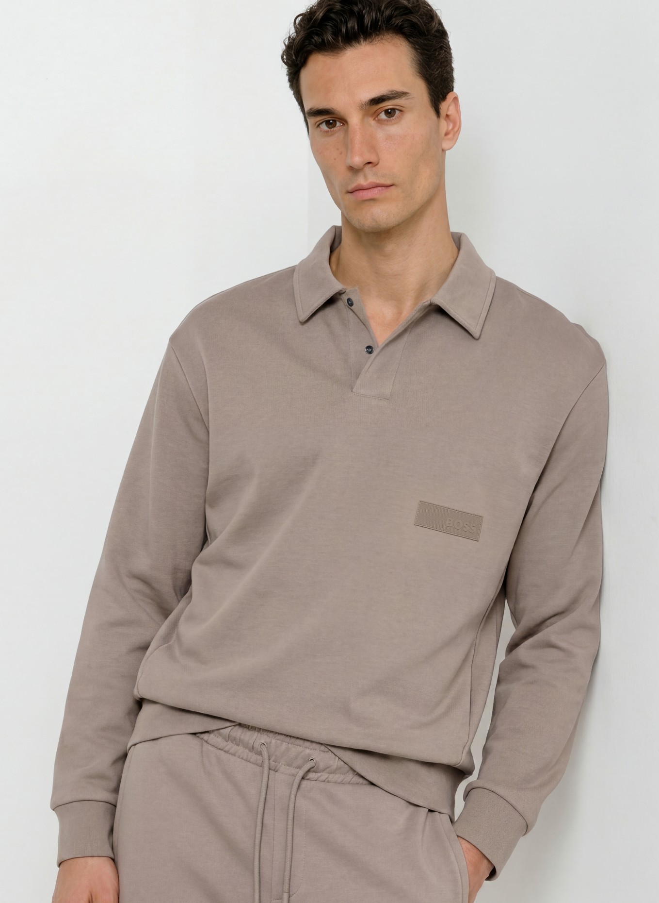BOSS PLACKET Sweat Polo Shirt: GRAY