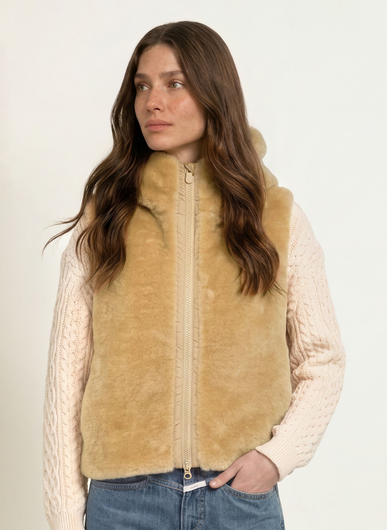 SAVE THE DUCK Gewatteerd vest CASSANDRA in een mix van materialen: BEIGE
