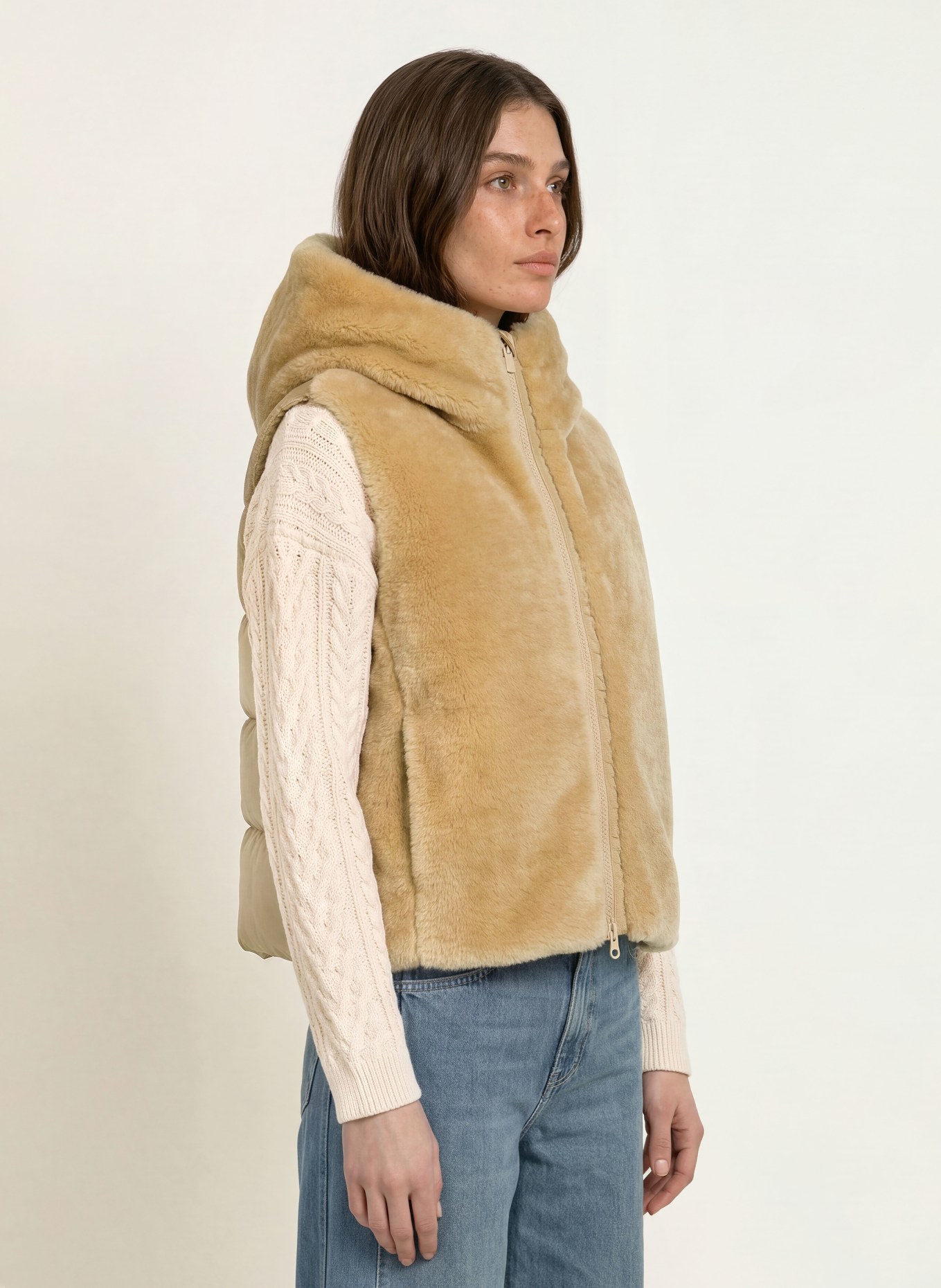 SAVE THE DUCK Gewatteerd vest CASSANDRA in een mix van materialen: BEIGE