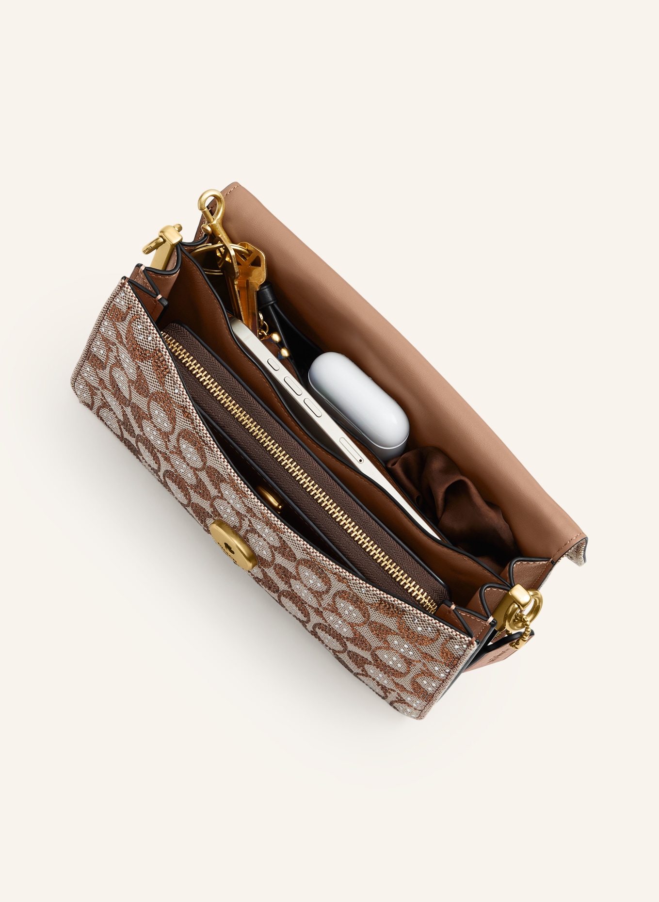 COACH Geantă de umăr TABBY 26 cu pietre decorative: BEJ / AUR / MARO