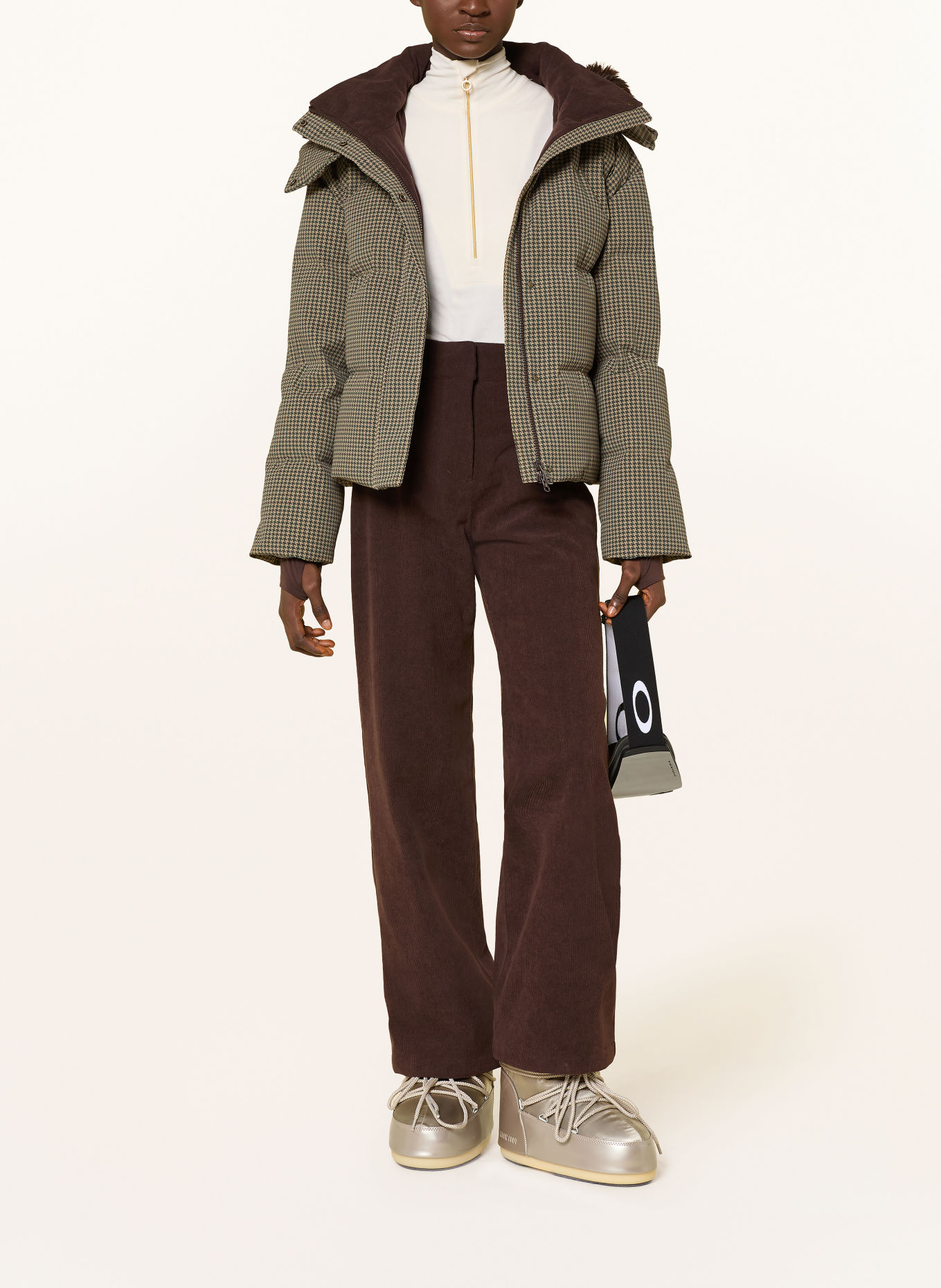 WE NORWEGIANS GLENSHEE Down Ski Jacket with Faux Fur: CAMEL / BROWN / GREEN