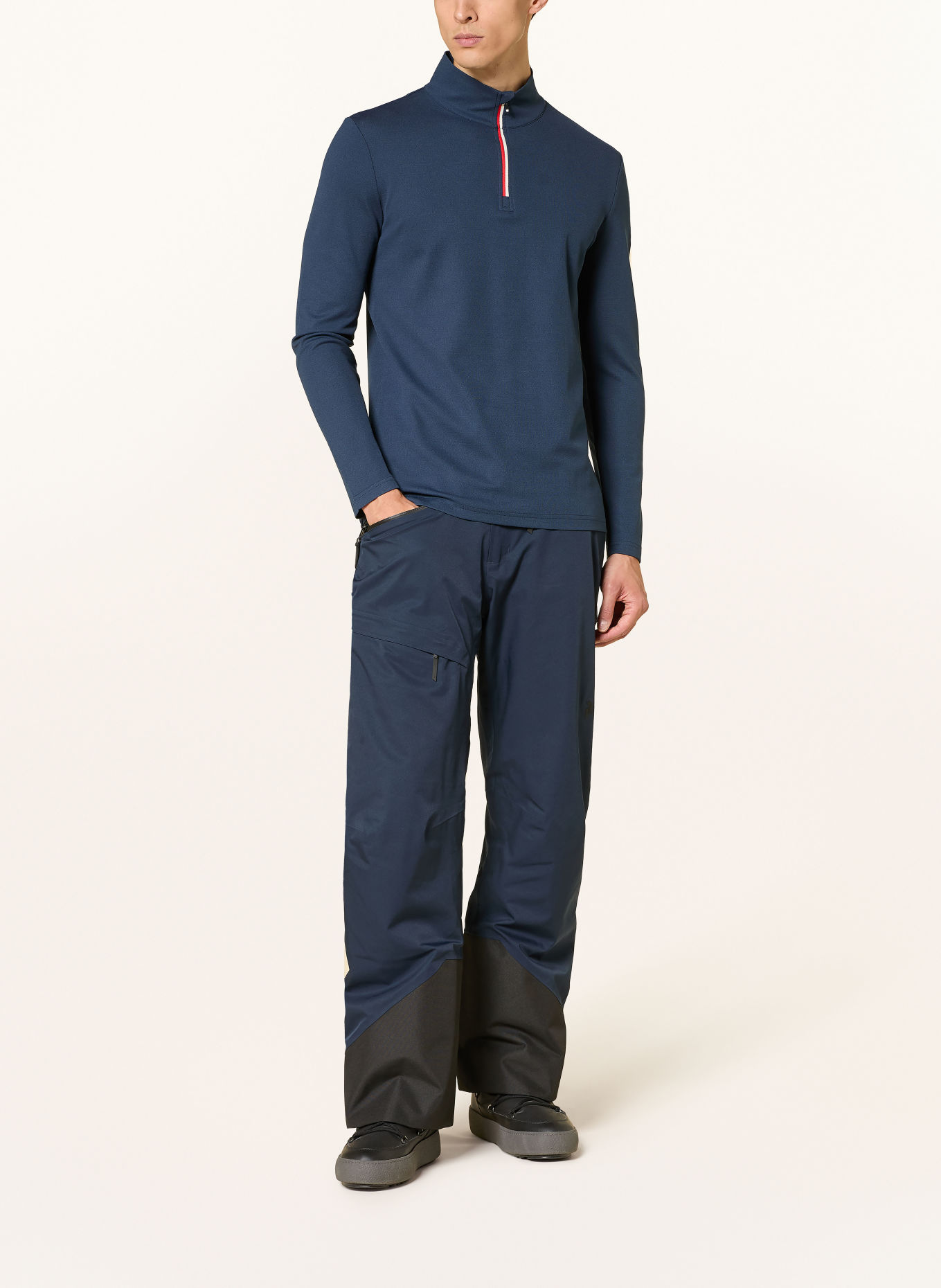 WE NORWEGIANS Midlayer MOORE met merinowol: DONKERBLAUW / ROOD / WIT