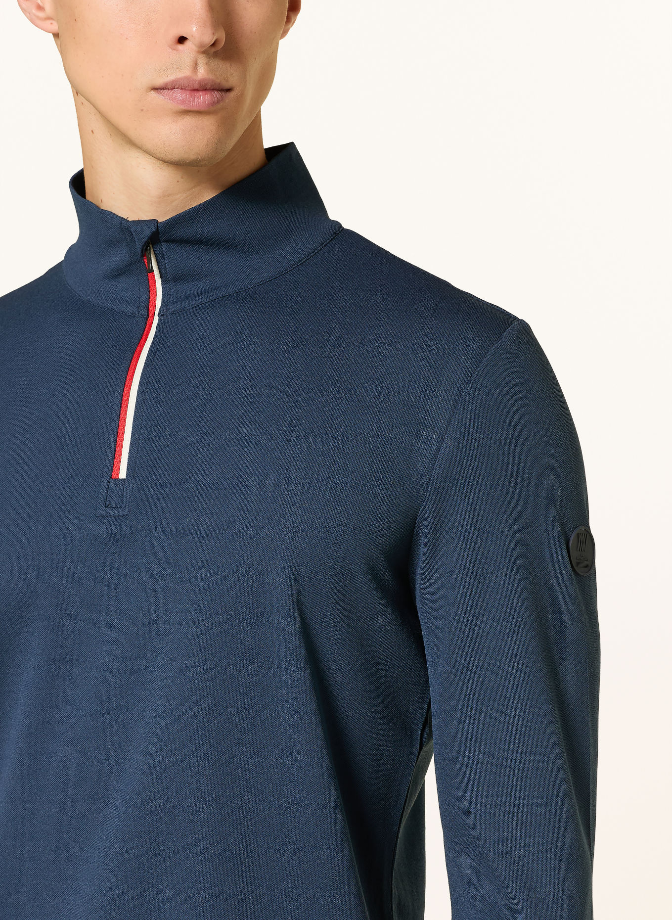 WE NORWEGIANS Midlayer MOORE met merinowol: DONKERBLAUW / ROOD / WIT