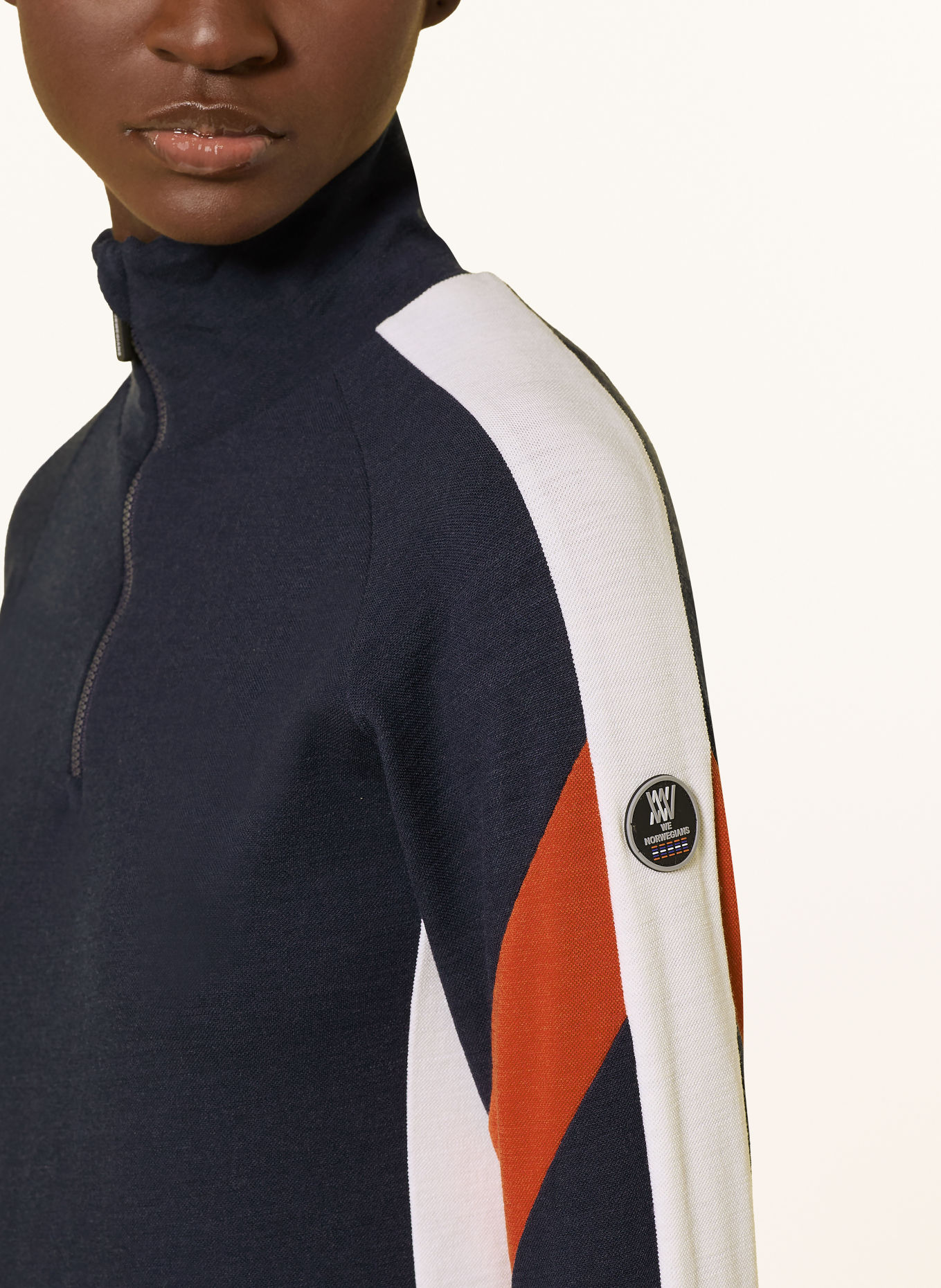 WE NORWEGIANS Midlayer ZERMATT met merinowol: DONKERBLAUW / ROOD / WIT