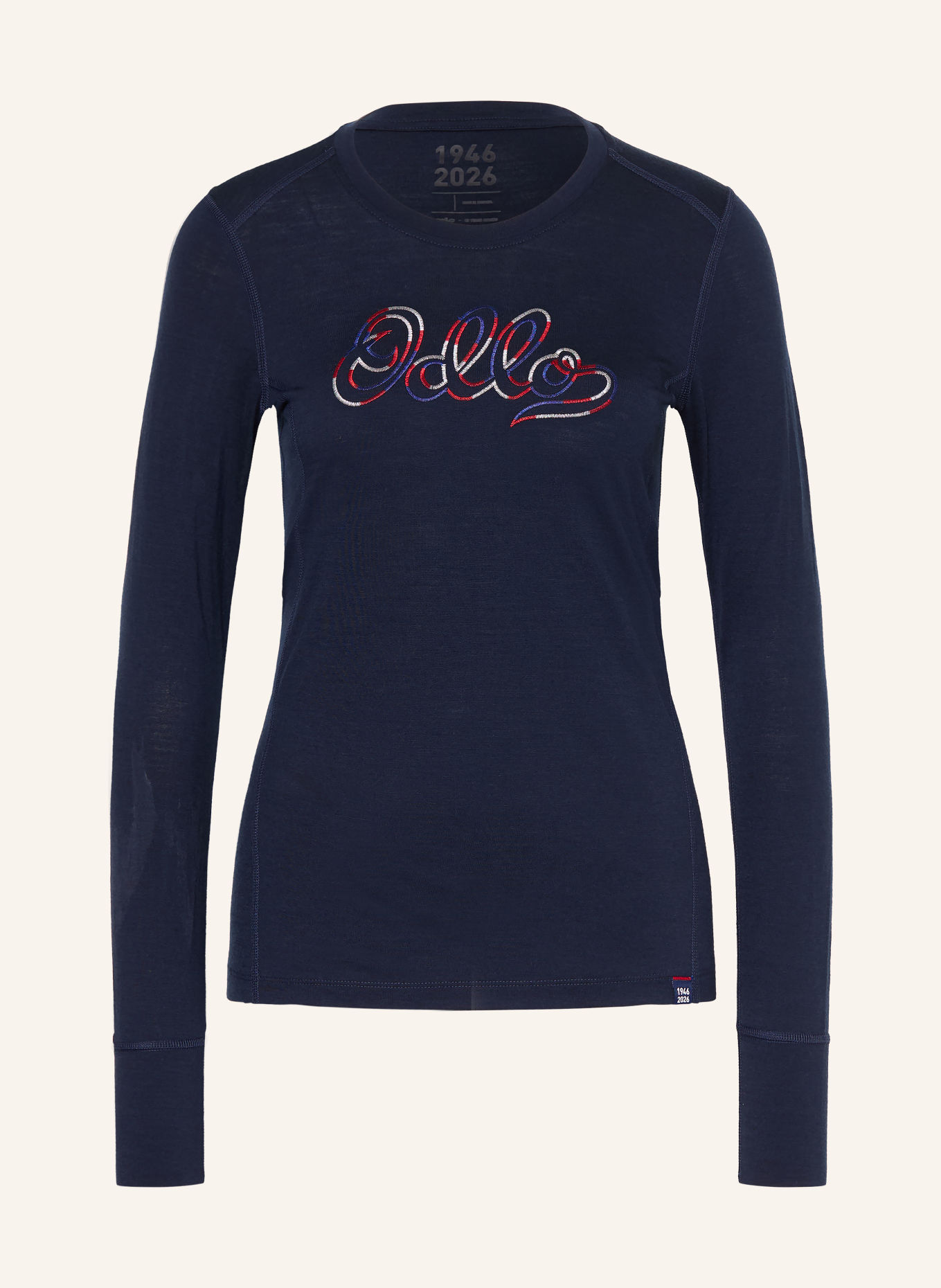 odlo T-shirt technique MERINO 200 80TH ANNIVERSARY en laine mérinos: BLEU FONCÉ / ROUGE / BLANC
