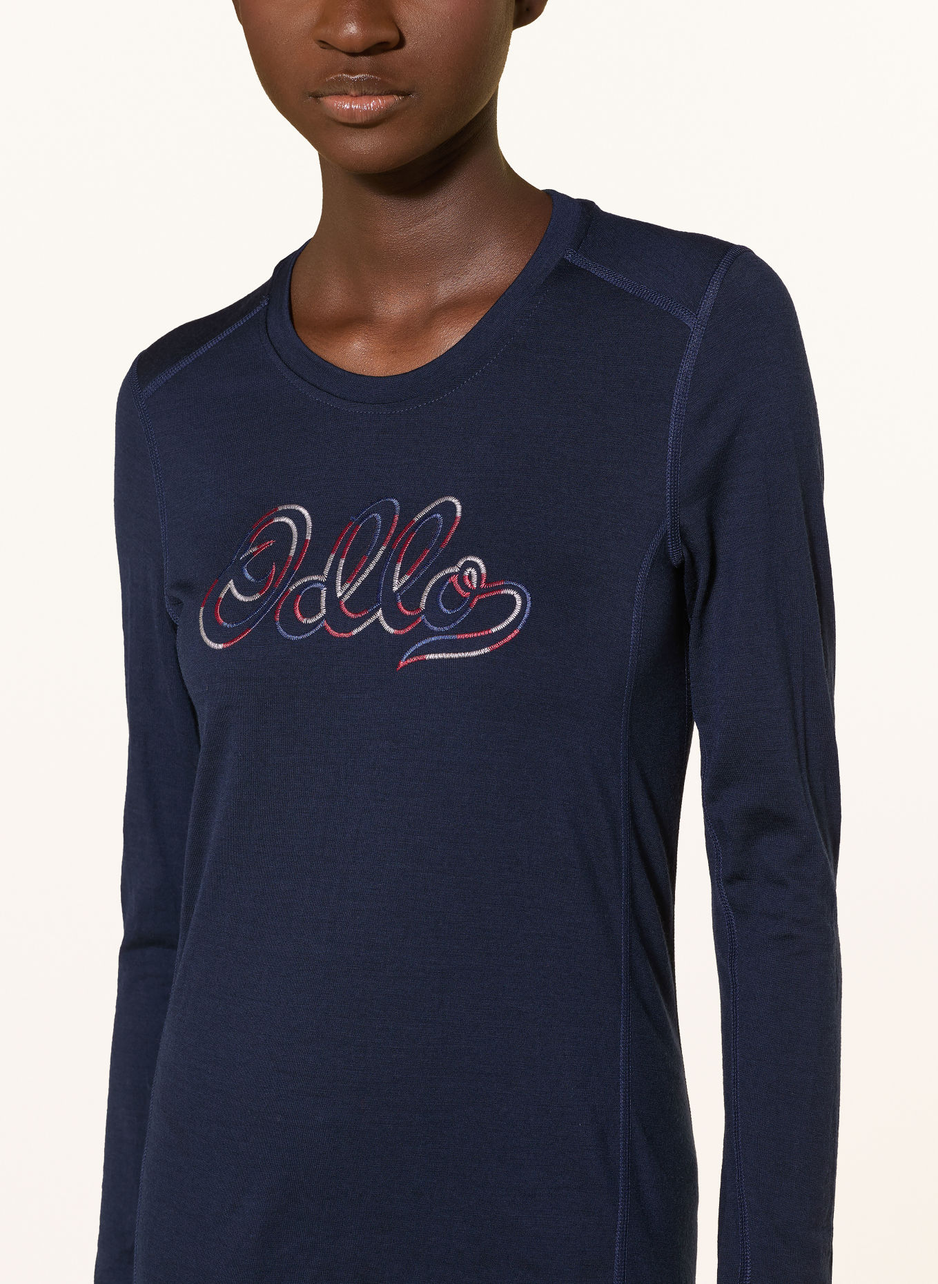 odlo T-shirt technique MERINO 200 80TH ANNIVERSARY en laine mérinos: BLEU FONCÉ / ROUGE / BLANC