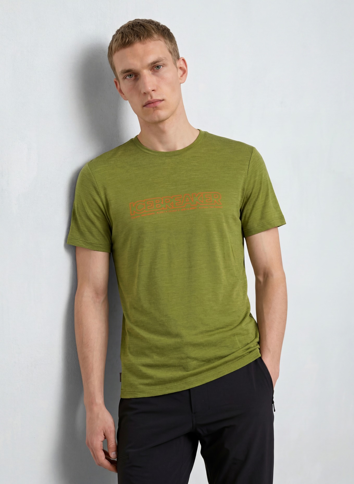 icebreaker T-shirt 150 TECH LITE van merinowol: GROEN / ORANJE