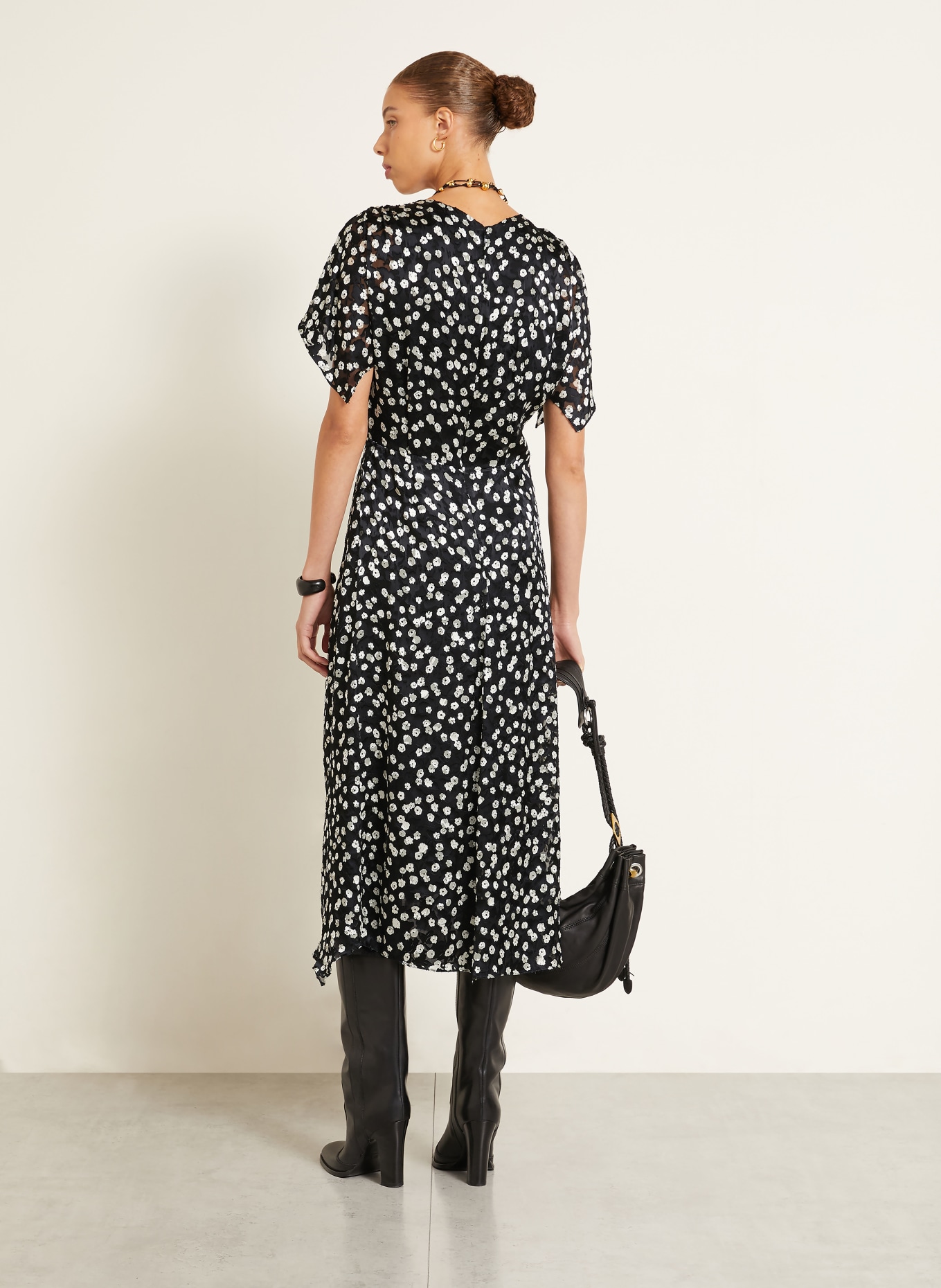 ISABEL MARANT Rochie HERVA din jacquard cu mătase: NEGRU / ALB