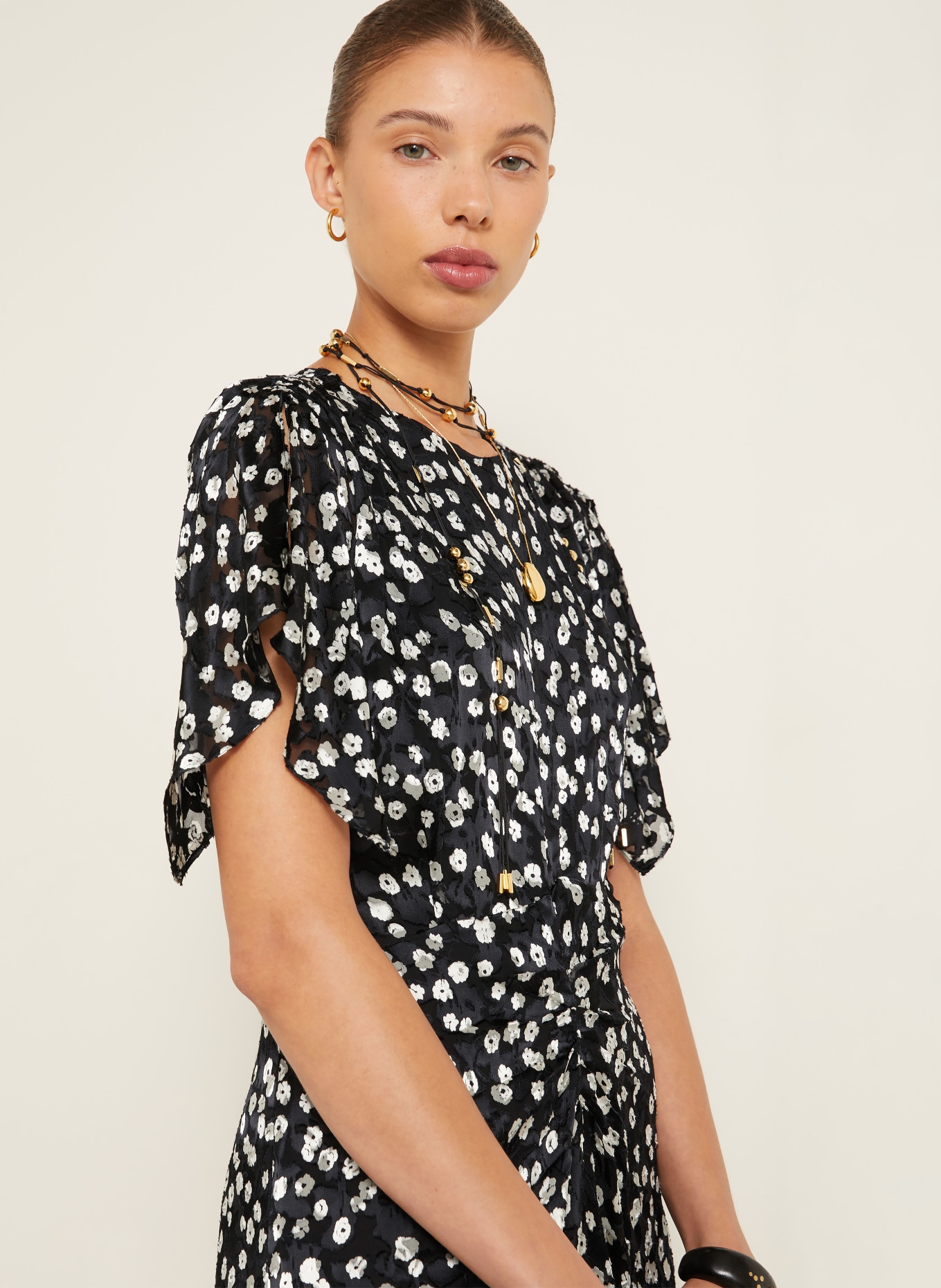 ISABEL MARANT Rochie HERVA din jacquard cu mătase: NEGRU / ALB